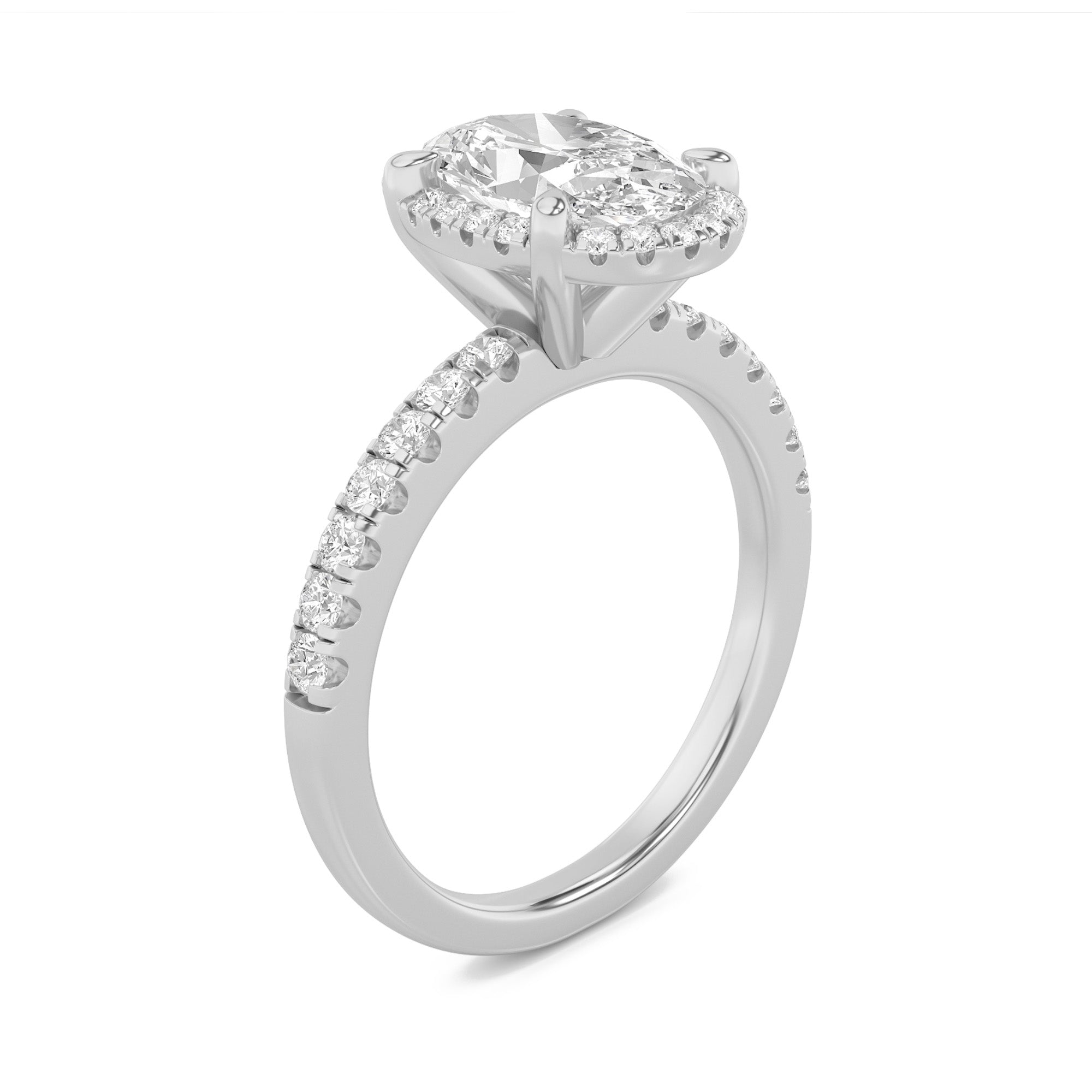2Cttw Oval Shaped Lab Grown Diamond (F/VS) Halo Accented Engagement Ring in 14K Gold