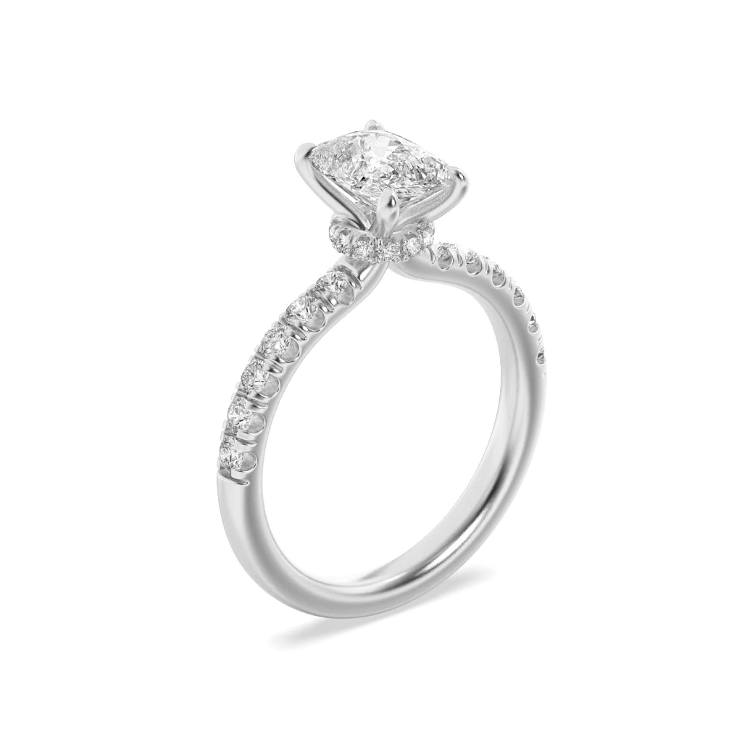 2Cttw Elongated Cushion Shaped Lab Grown Diamond (F/VS) Hidden Halo Accented Ring in 14K Gold