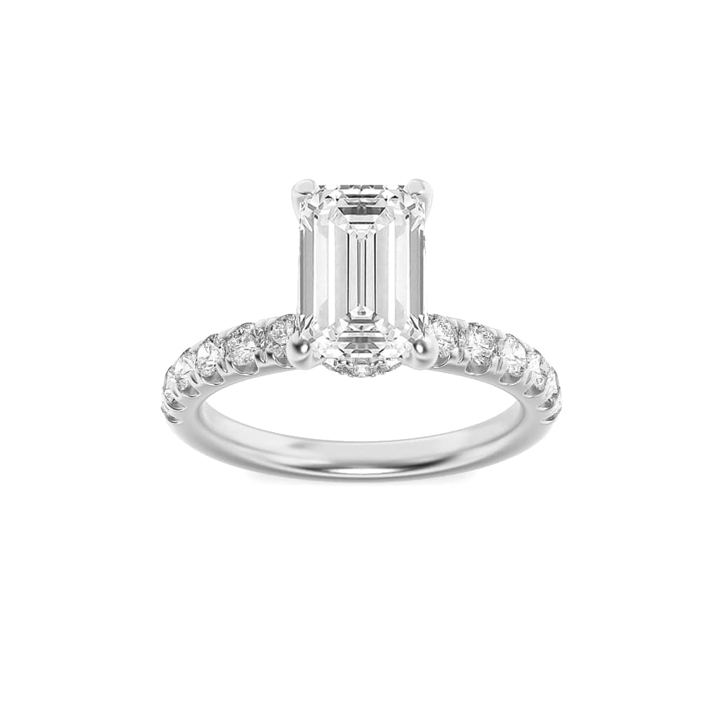 2Cttw Emerald Shaped Lab Grown Diamond (F/VS) Hidden Halo Accented Ring in 14K Gold