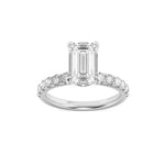 2Cttw Emerald Shaped Lab Grown Diamond (F/VS) Hidden Halo Accented Ring in 14K Gold