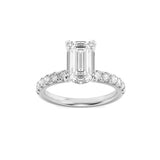 2Cttw Emerald Shaped Lab Grown Diamond (F/VS) Hidden Halo Accented Ring in 14K Gold