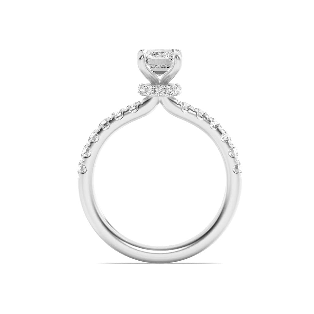 2Cttw Emerald Shaped Lab Grown Diamond (F/VS) Hidden Halo Accented Ring in 14K Gold