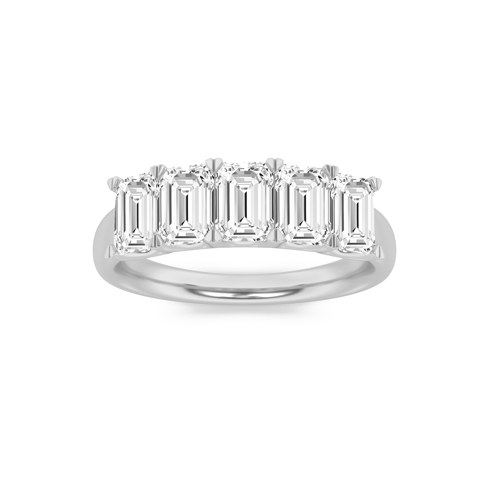 2Cttw Emerald Shaped Lab Grown Diamond (F/VS) Five Stone Band Ring in 14K Gold