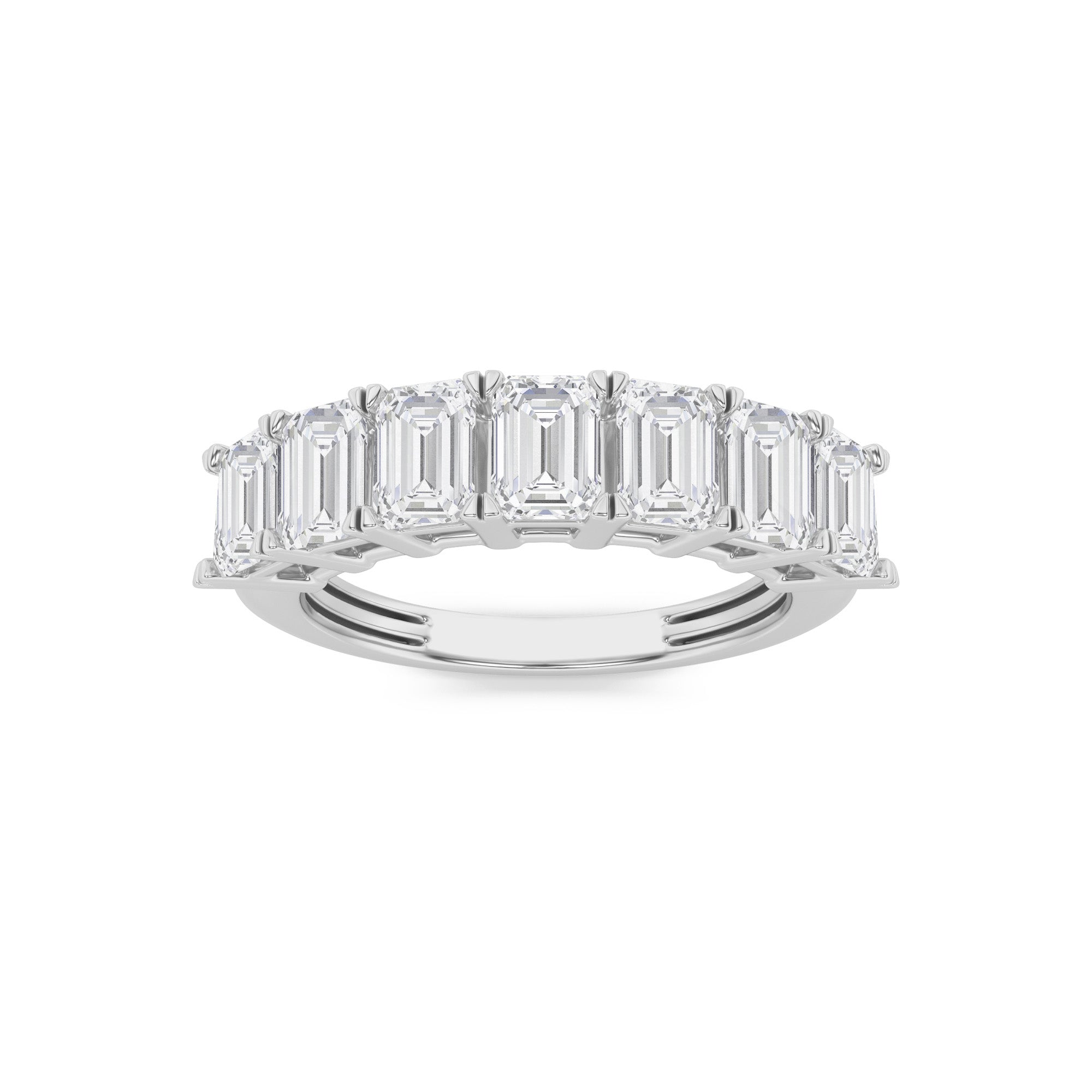 3Cttw Emerald Shaped Lab Grown Diamond (F/VS) Seven Stone Band Ring in 14K Gold
