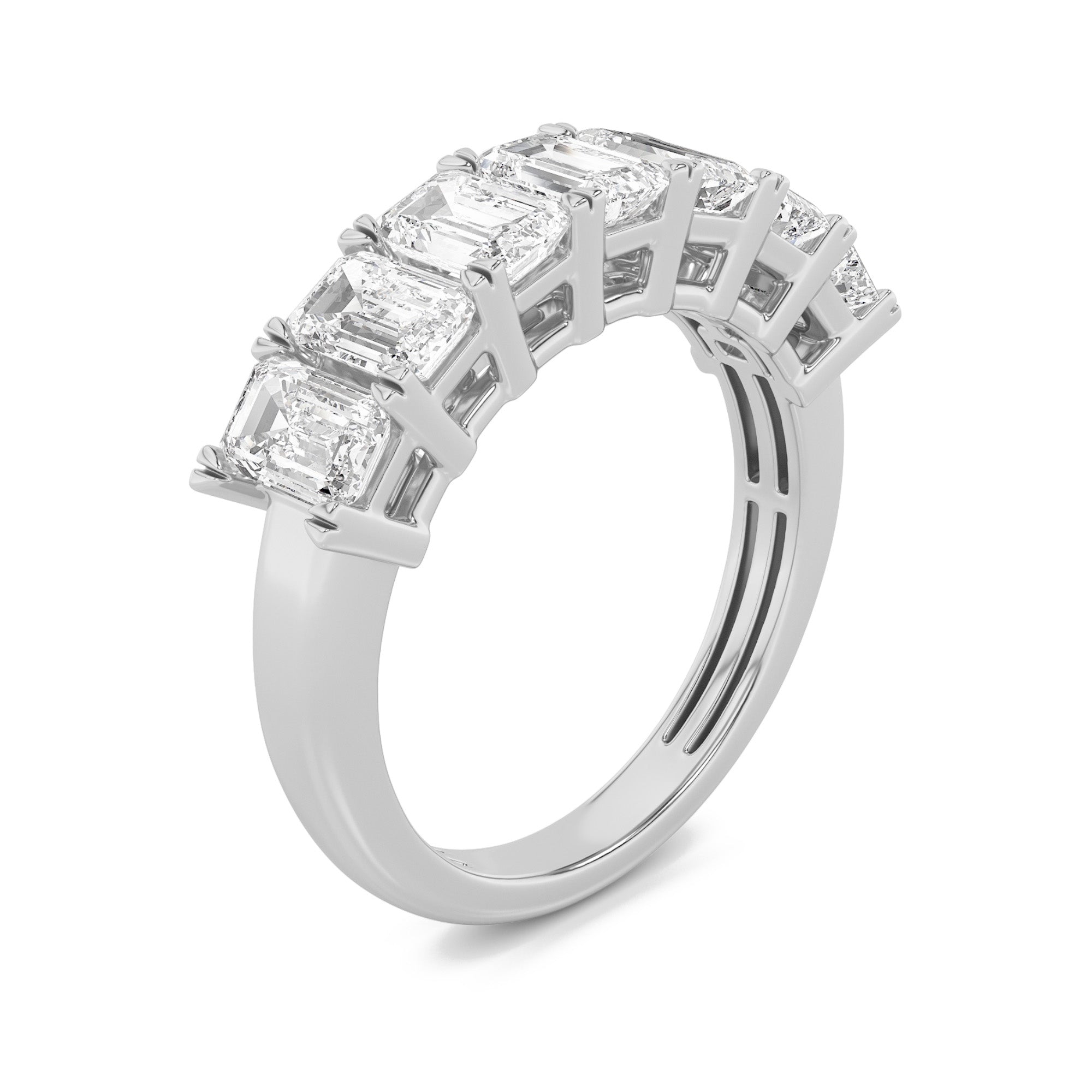 3Cttw Emerald Shaped Lab Grown Diamond (F/VS) Seven Stone Band Ring in 14K Gold