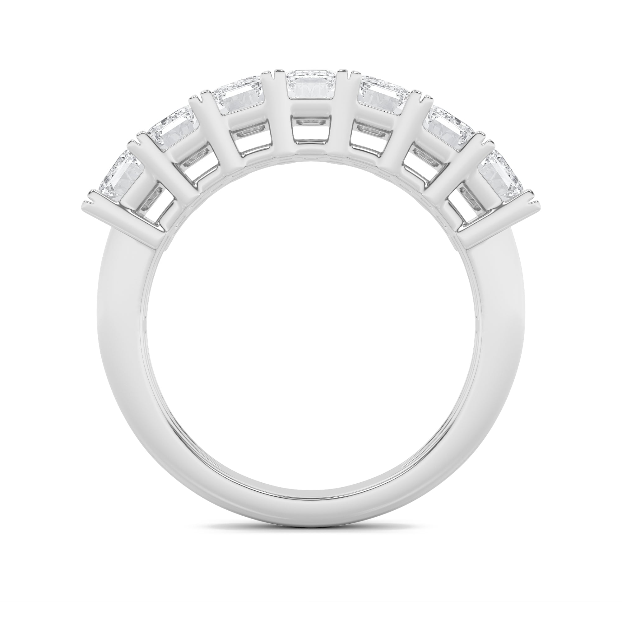 3Cttw Emerald Shaped Lab Grown Diamond (F/VS) Seven Stone Band Ring in 14K Gold