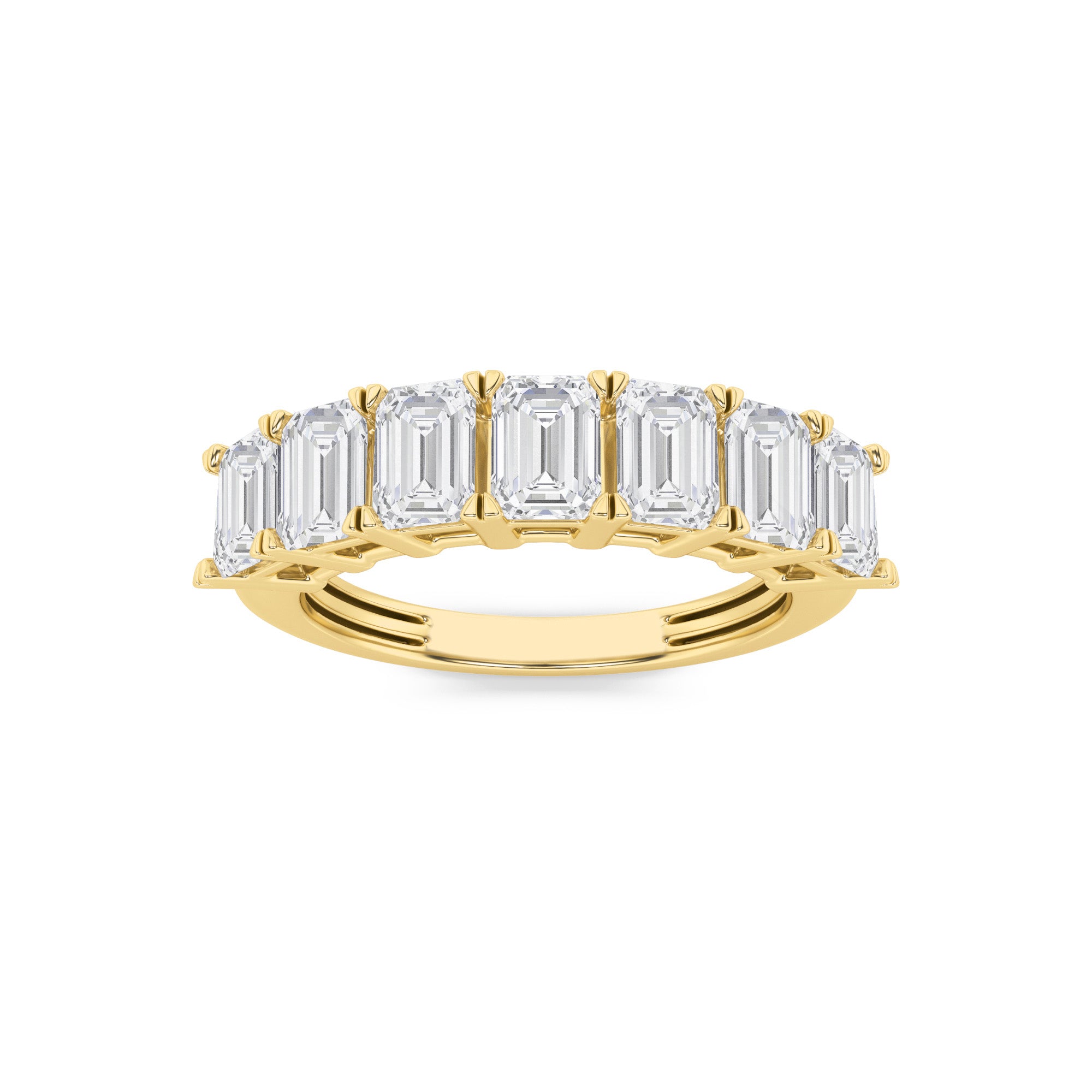 3Cttw Emerald Shaped Lab Grown Diamond (F/VS) Seven Stone Band Ring in 14K Gold