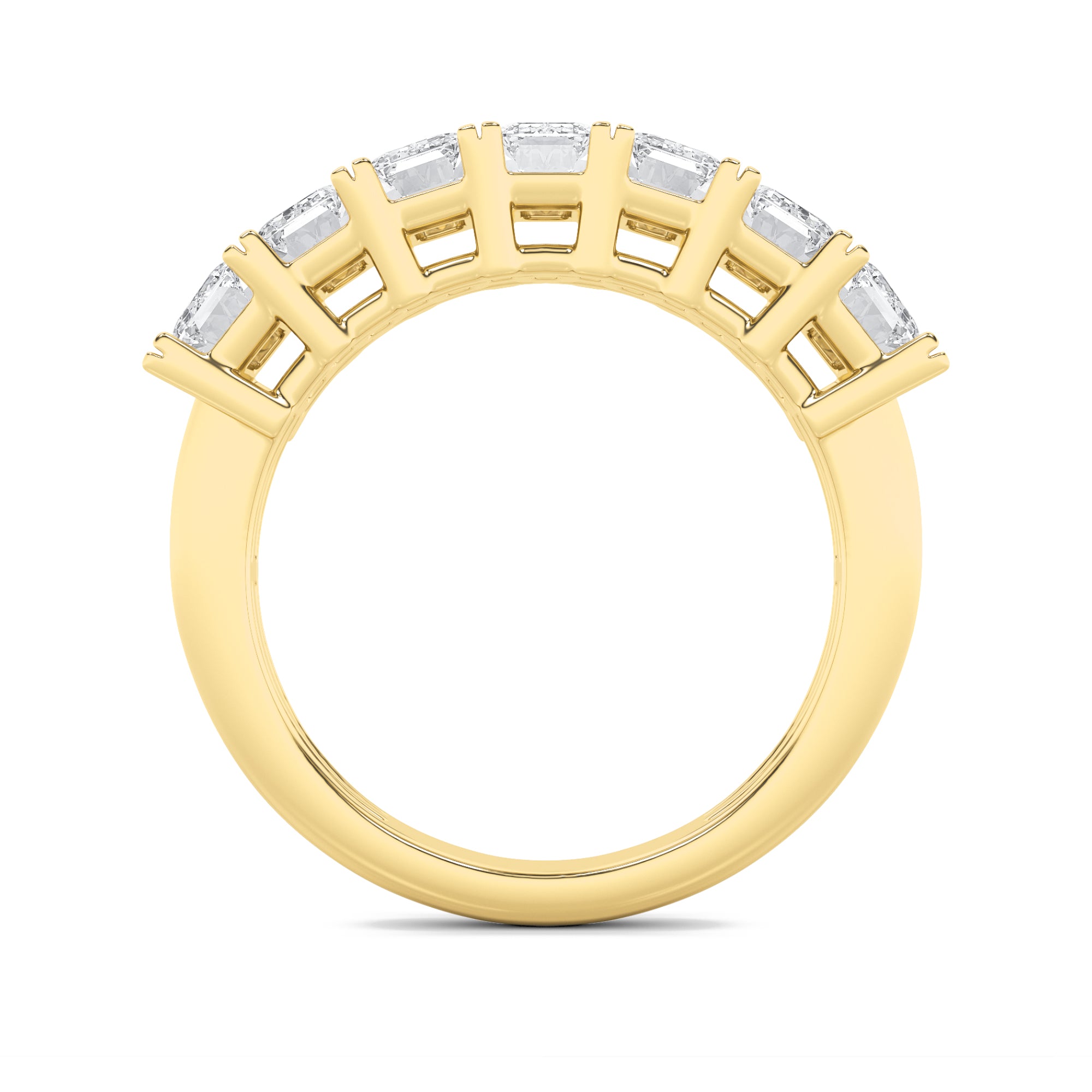 3Cttw Emerald Shaped Lab Grown Diamond (F/VS) Seven Stone Band Ring in 14K Gold