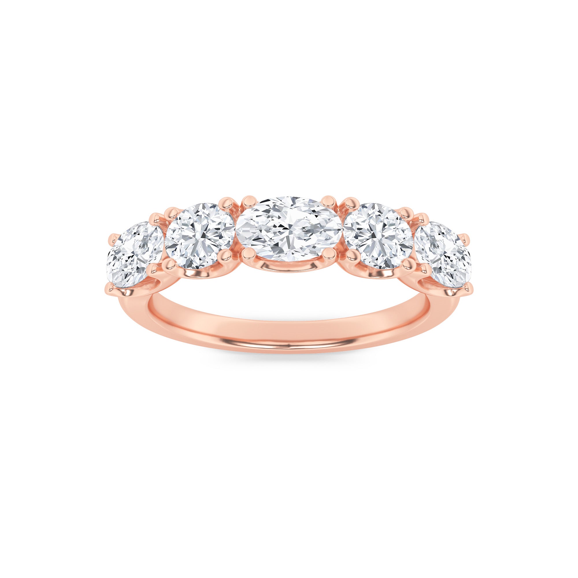 2Cttw Oval Shaped Lab Grown Diamond (F/VS) Five Stone Band Ring in 14K Gold