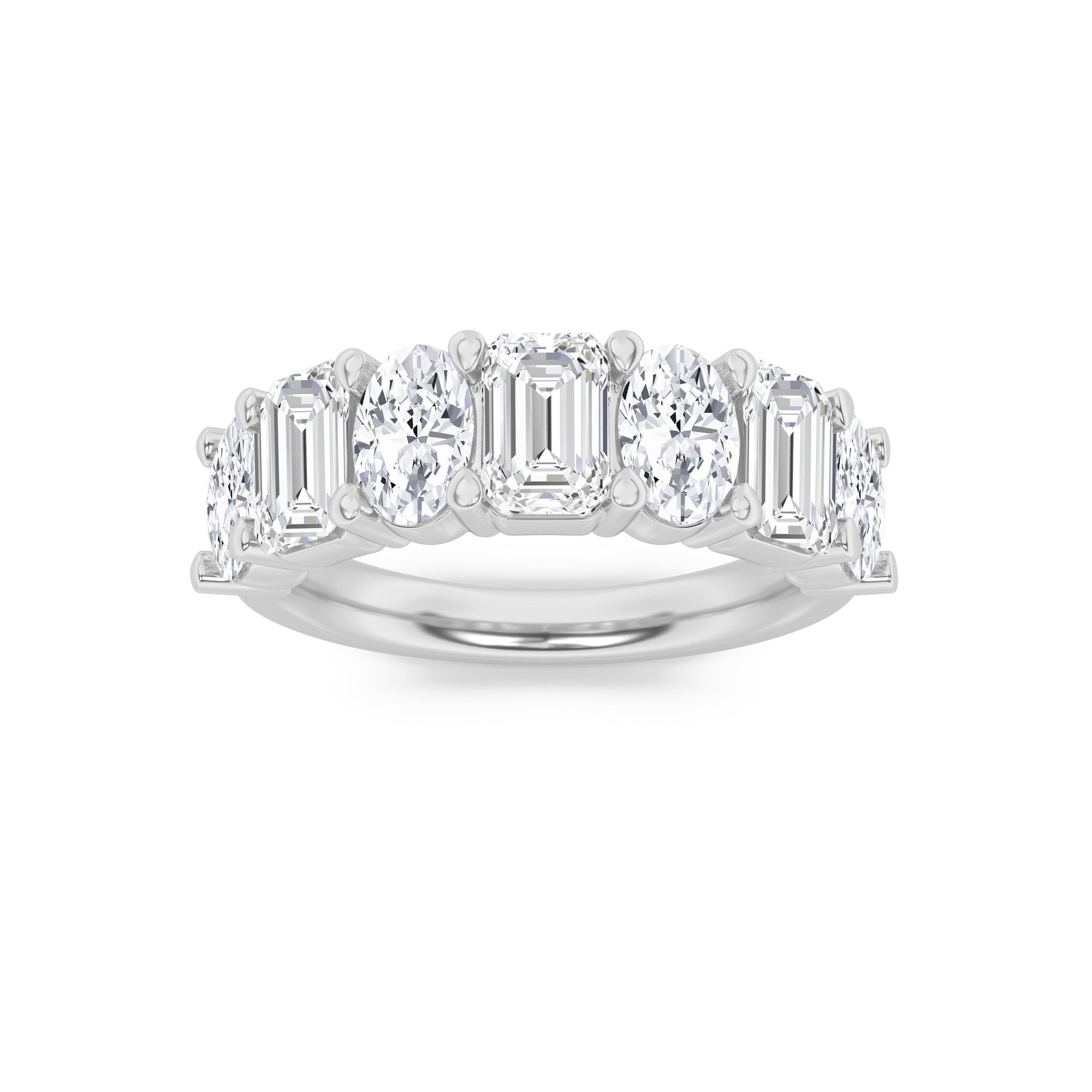 3Cttw Emerald Shaped Lab Grown Diamond (F/VS) Seven Stone Band Ring in 14K Gold