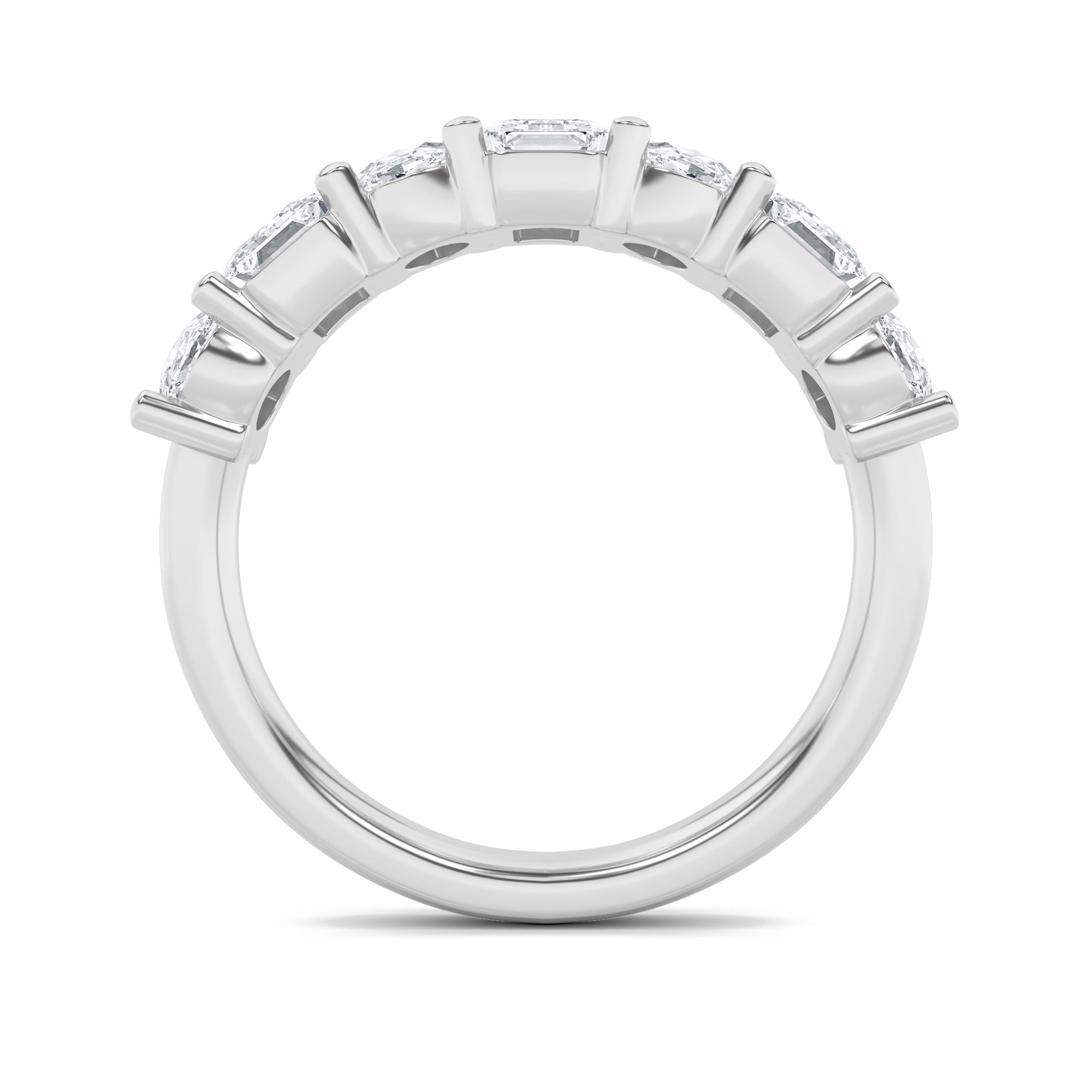 3Cttw Emerald Shaped Lab Grown Diamond (F/VS) Seven Stone Band Ring in 14K Gold