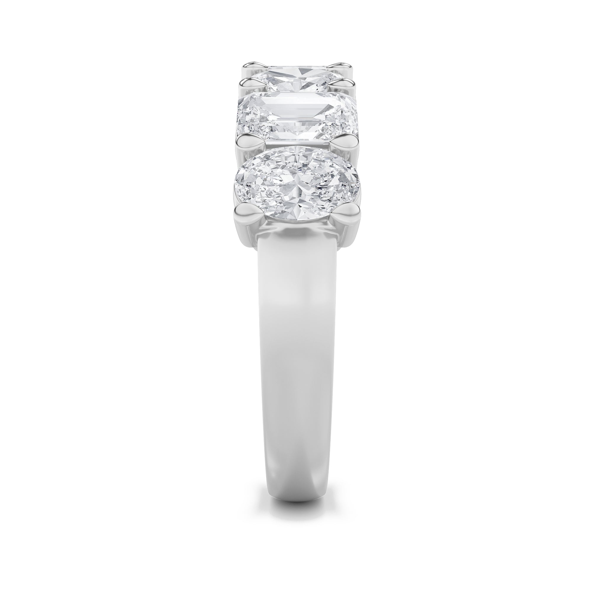 3Cttw Emerald Shaped Lab Grown Diamond (F/VS) Seven Stone Band Ring in 14K Gold