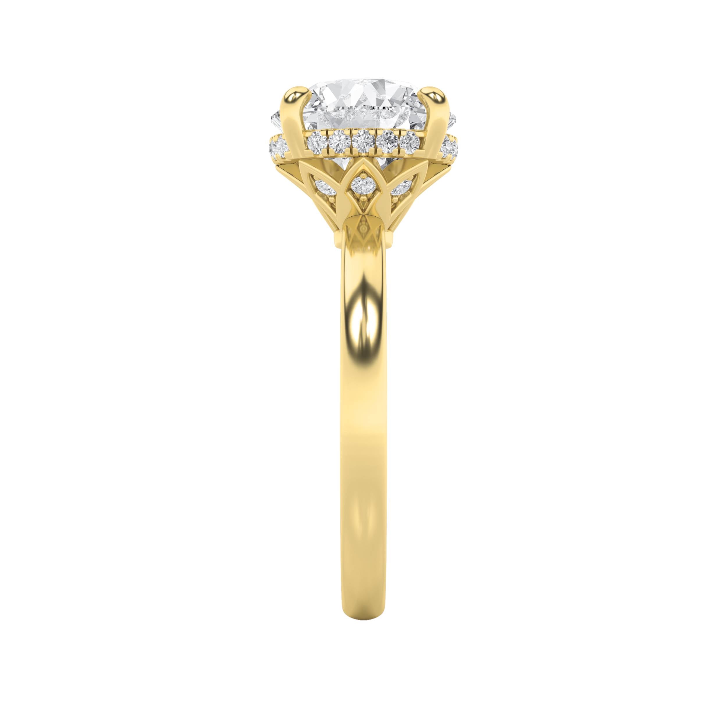 3.5Cttw Round Shaped Lab Grown Diamond (F/VS) Classic Hidden Halo Solitaire Engagement Ring in 14K Gold