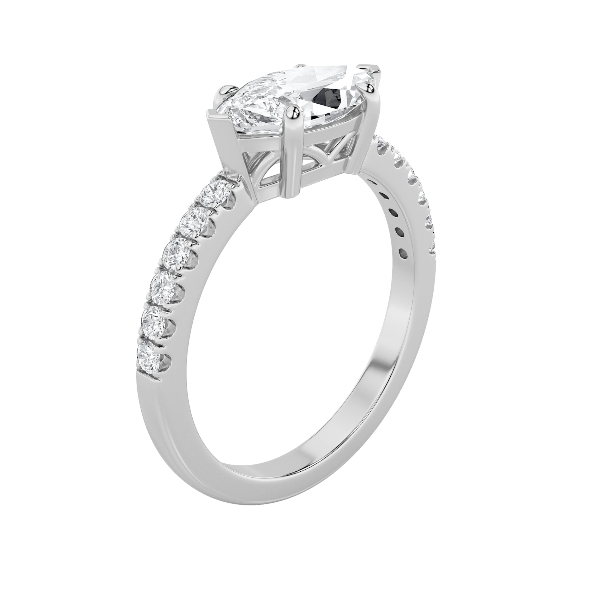 1.5Cttw Marquise Shaped Lab Grown Diamond (F/VS) East West Accented Ring in 14K Gold