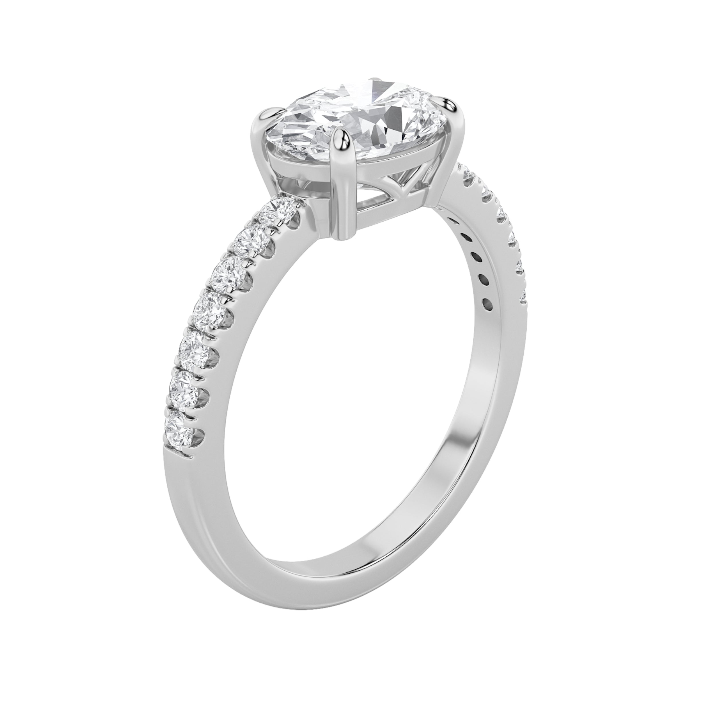 1.5Cttw Oval Shaped Lab Grown Diamond (F/VS) East West Accented Ring in 14K Gold