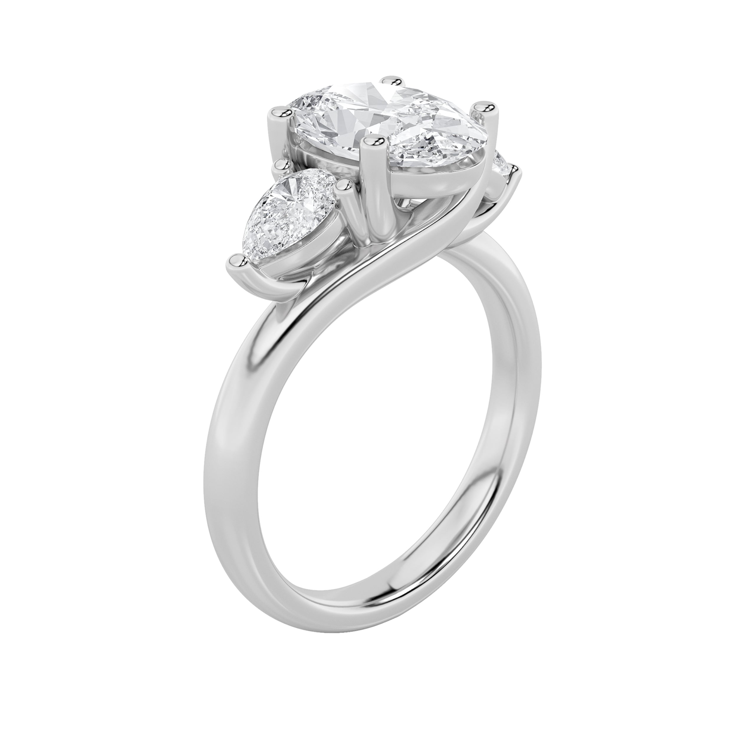 2.5Cttw Oval Shaped Lab Grown Diamond (F/VS) Accented Three Stone Ring in 14K Gold