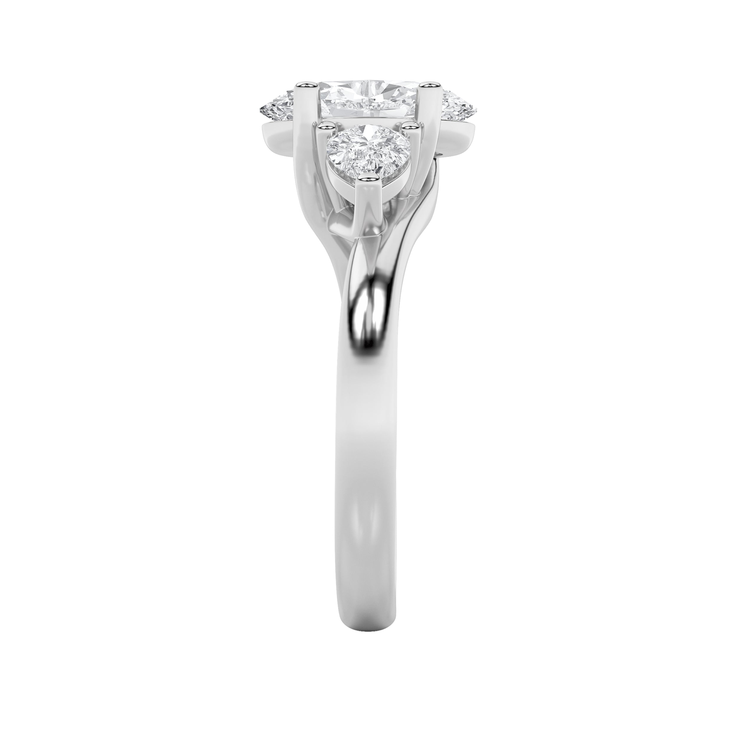 2.5Cttw Oval Shaped Lab Grown Diamond (F/VS) Accented Three Stone Ring in 14K Gold