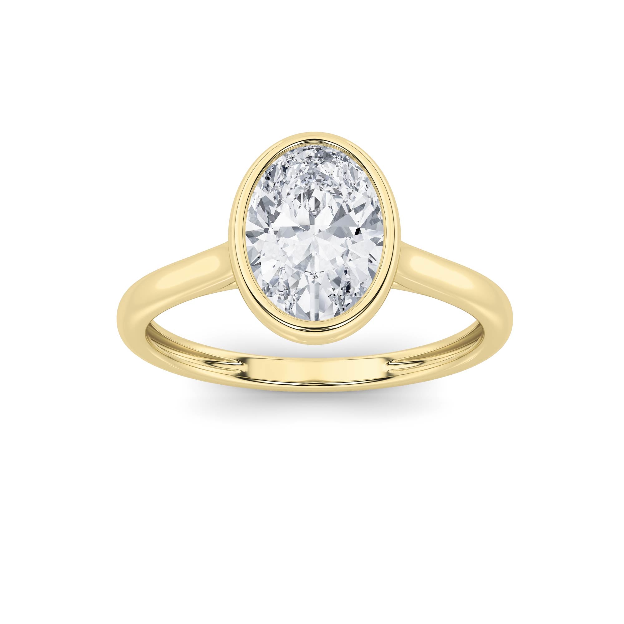 1Cttw Oval Shaped Lab Grown Diamond (F/VS) Bezel Set Solitaire RING in 14K Gold