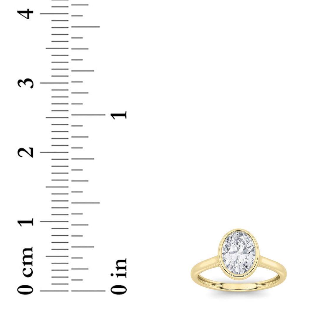 1Cttw Oval Shaped Lab Grown Diamond (F/VS) Bezel Set Solitaire RING in 14K Gold