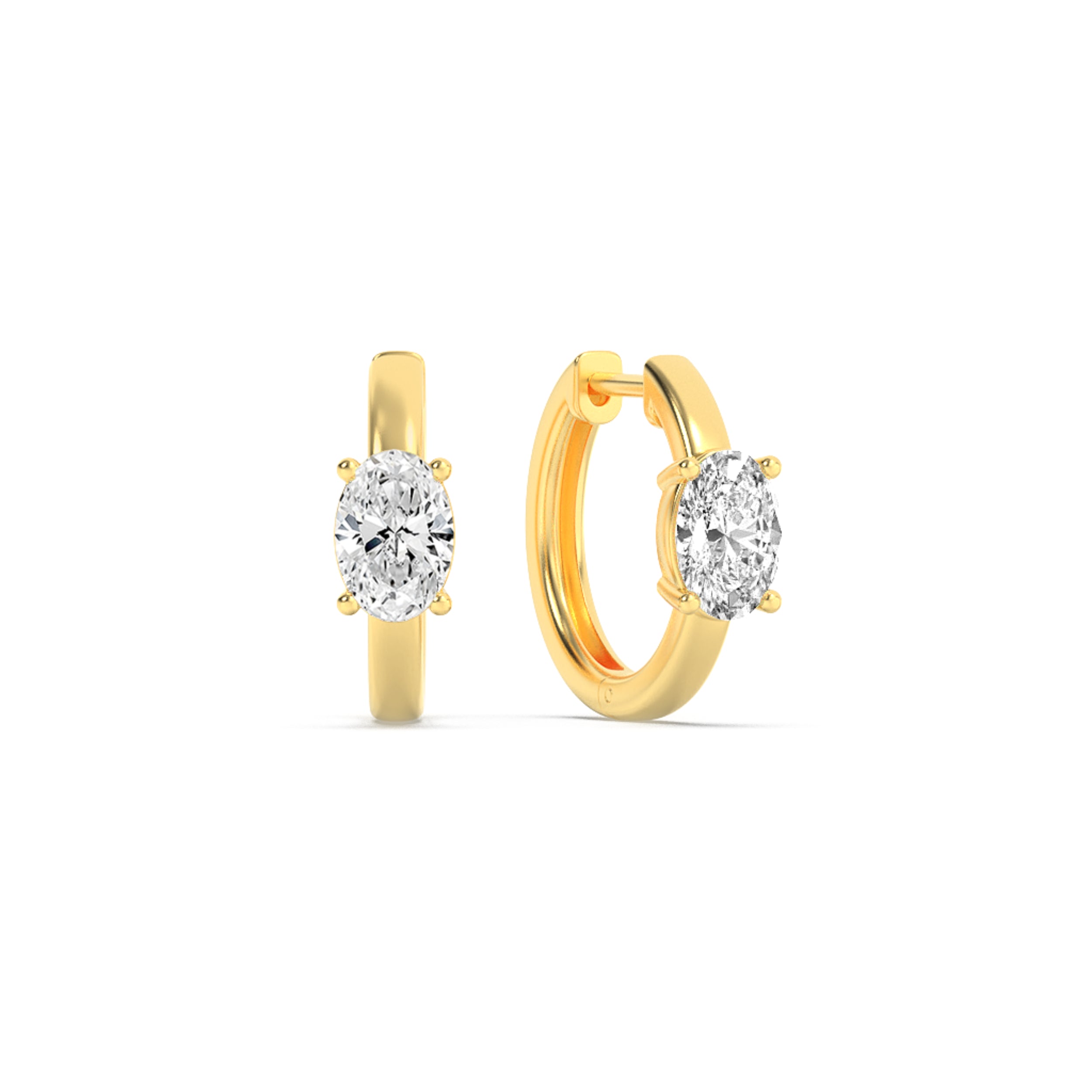 1.5Cttw Oval Shaped Lab Grown Diamond (F/VS) Accented Huggie Earrings in 14K Yellow Gold