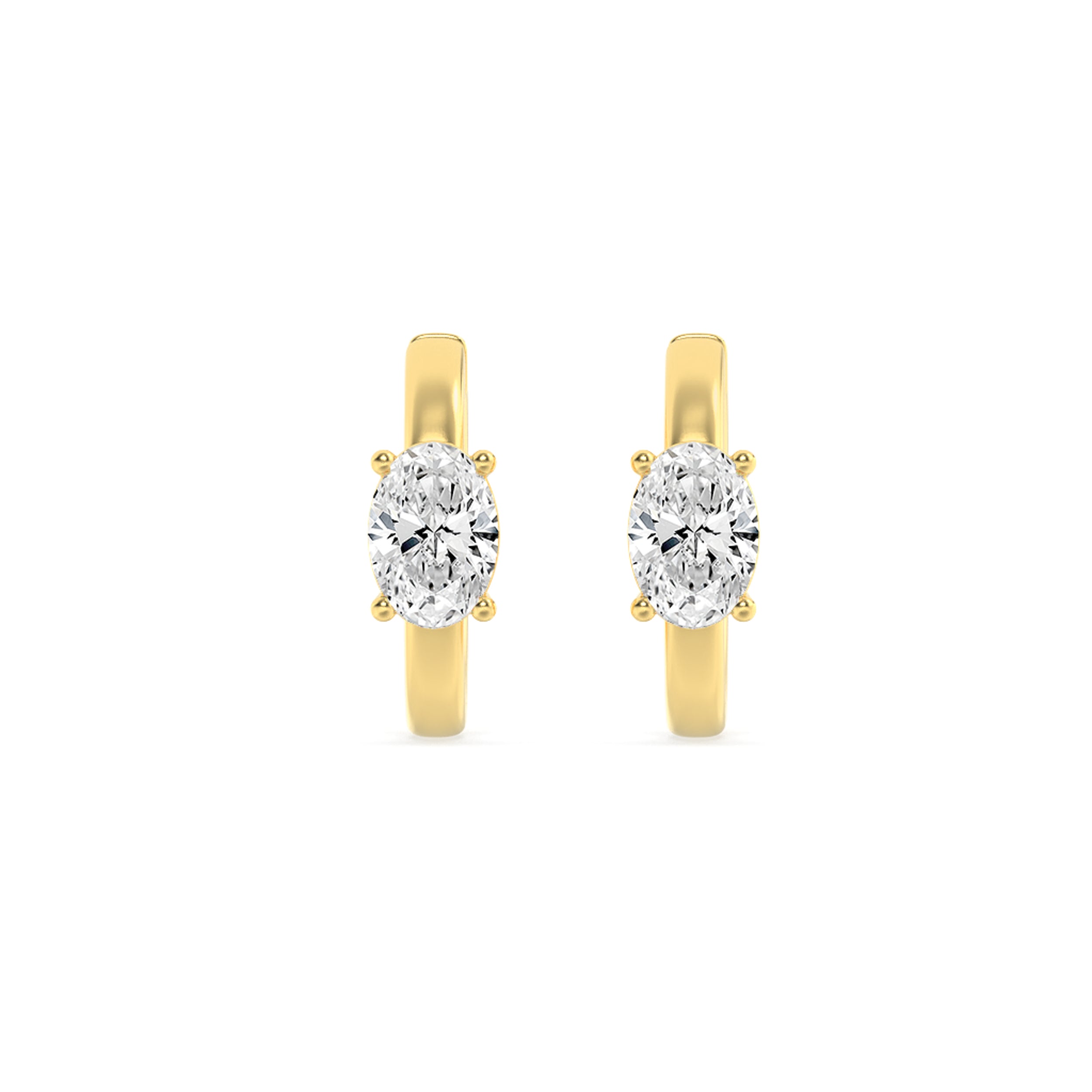 1.5Cttw Oval Shaped Lab Grown Diamond (F/VS) Accented Huggie Earrings in 14K Yellow Gold