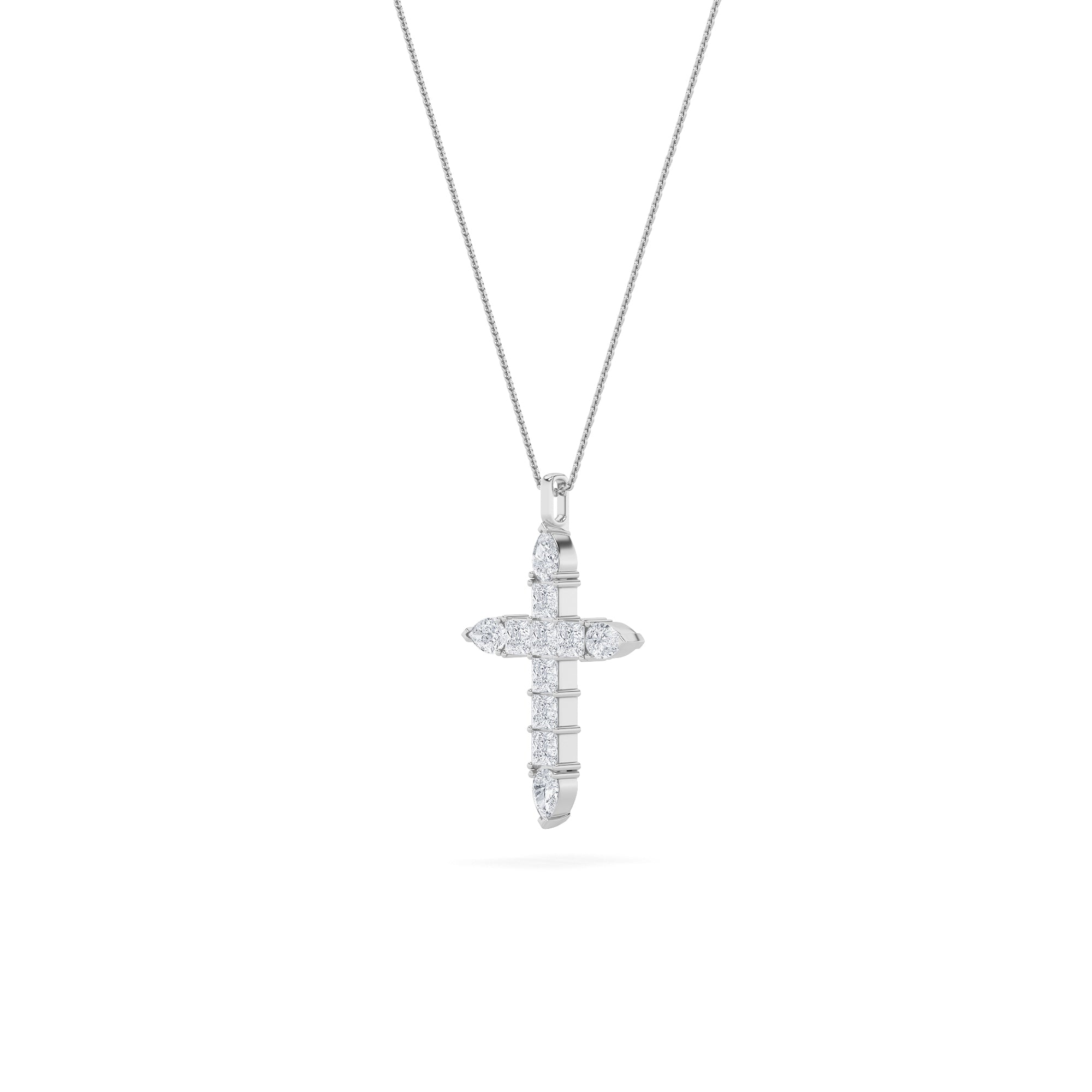 3.5Cttw Pear Shaped Lab Grown Diamond (F/VS) Cross Pendant in 14K White Gold