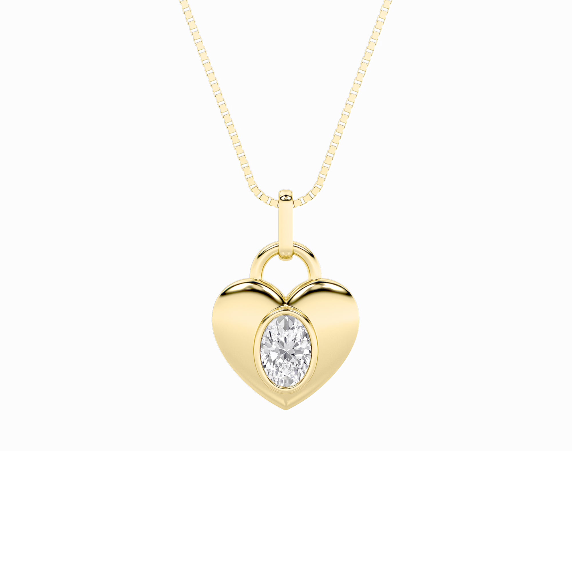 1Cttw Oval Shaped Lab Grown Diamond (F/VS) Heart Pendant in 14K Yellow Gold