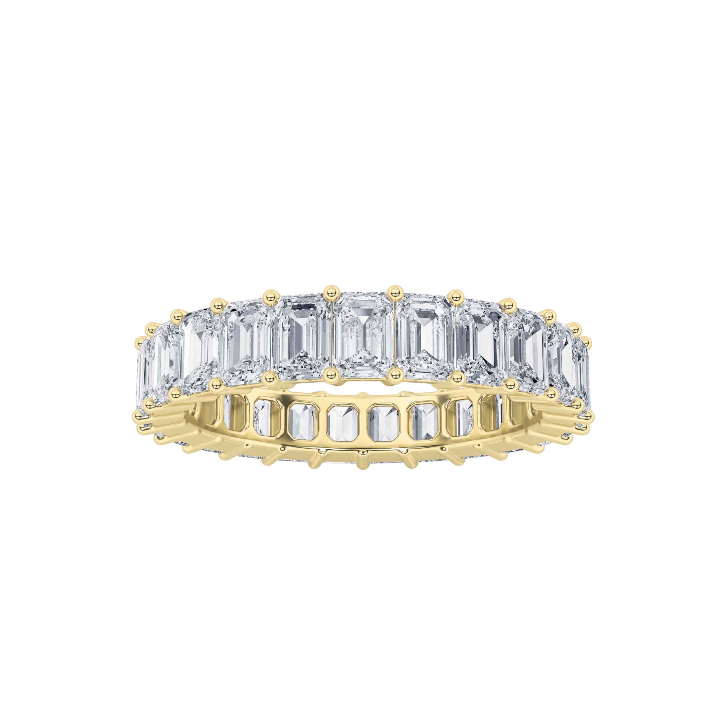 3Cttw Emerald Shaped Lab Grown Diamond ( F / VS ) Eternity Band set in 14K Yellow Gold - Size 5
