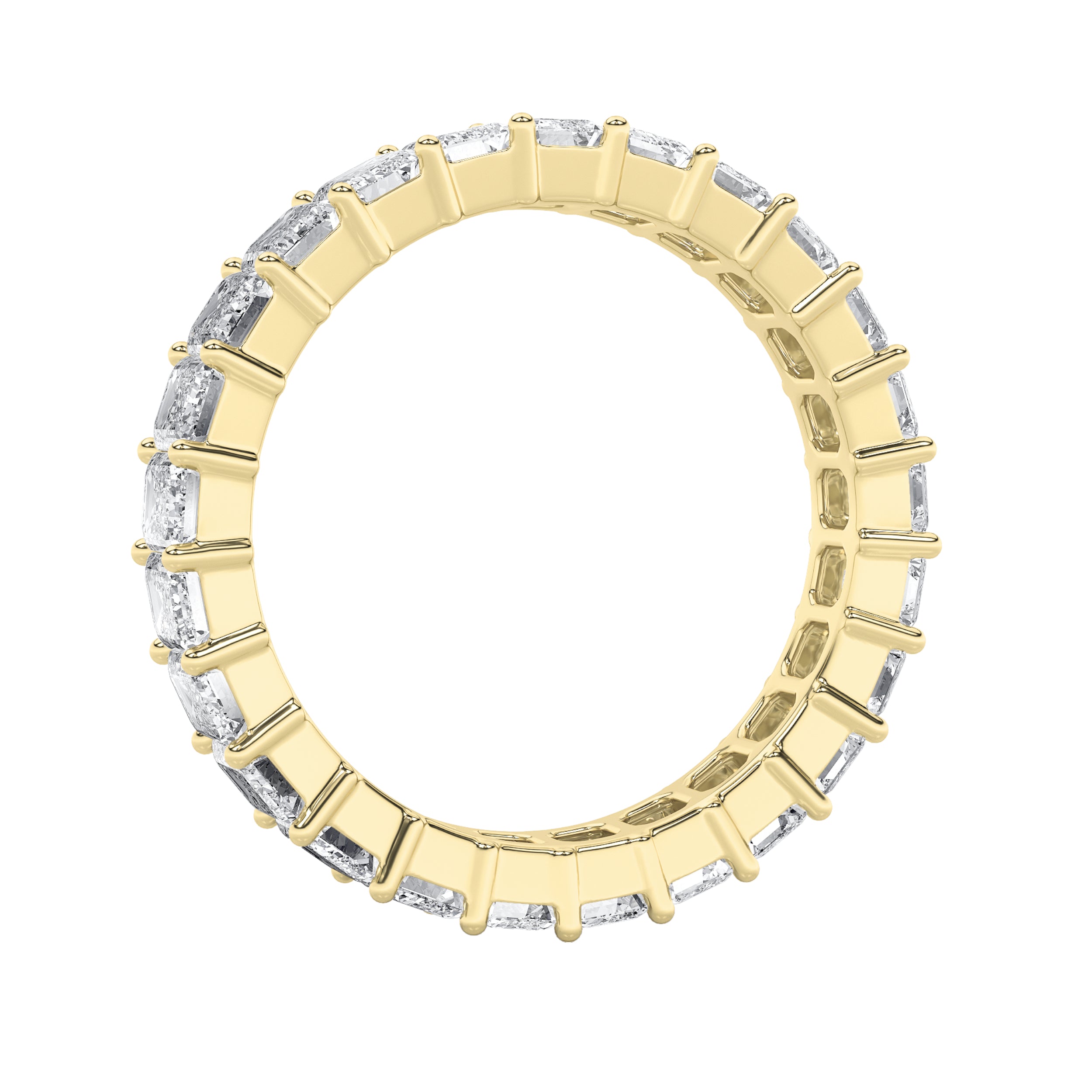 3Cttw Emerald Shaped Lab Grown Diamond ( F / VS ) Eternity Band set in 14K Yellow Gold - Size 5