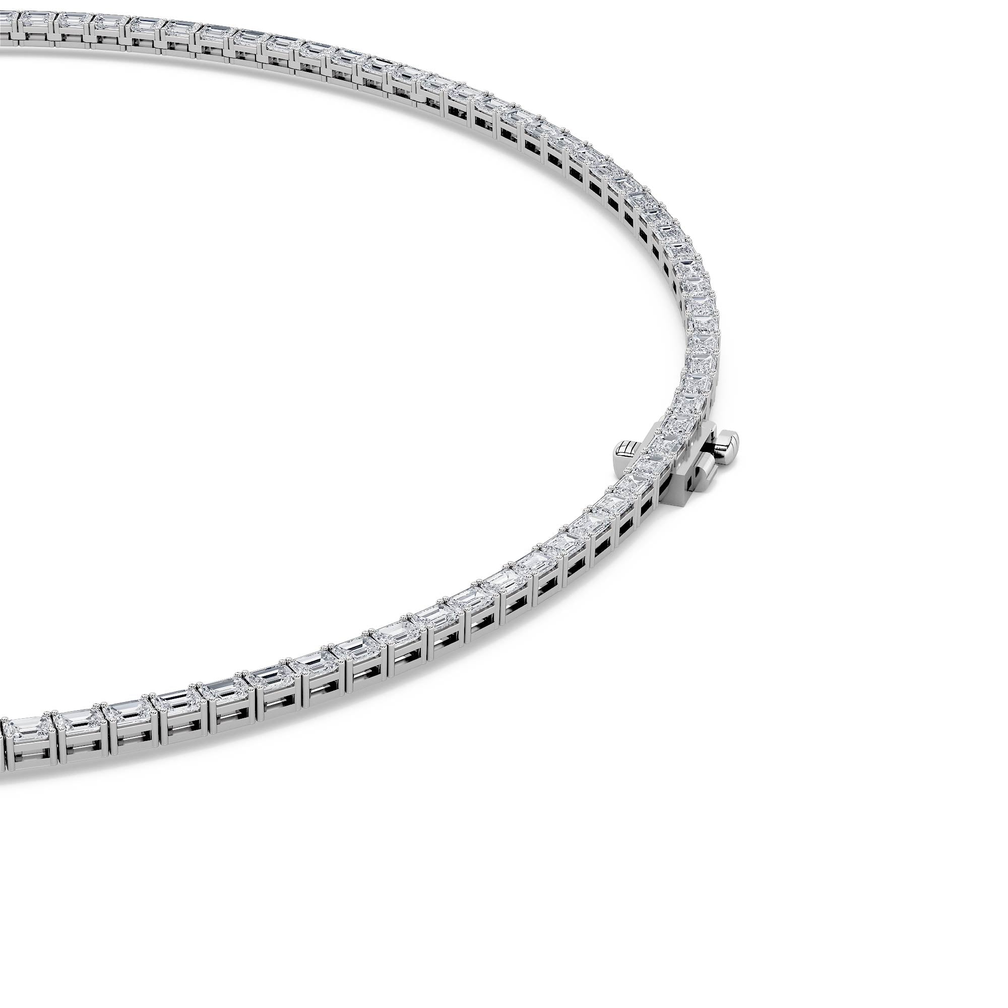 34Cttw Emerald Shaped Lab Grown Diamond Tennis Necklace in 14K Gold (F/VS)