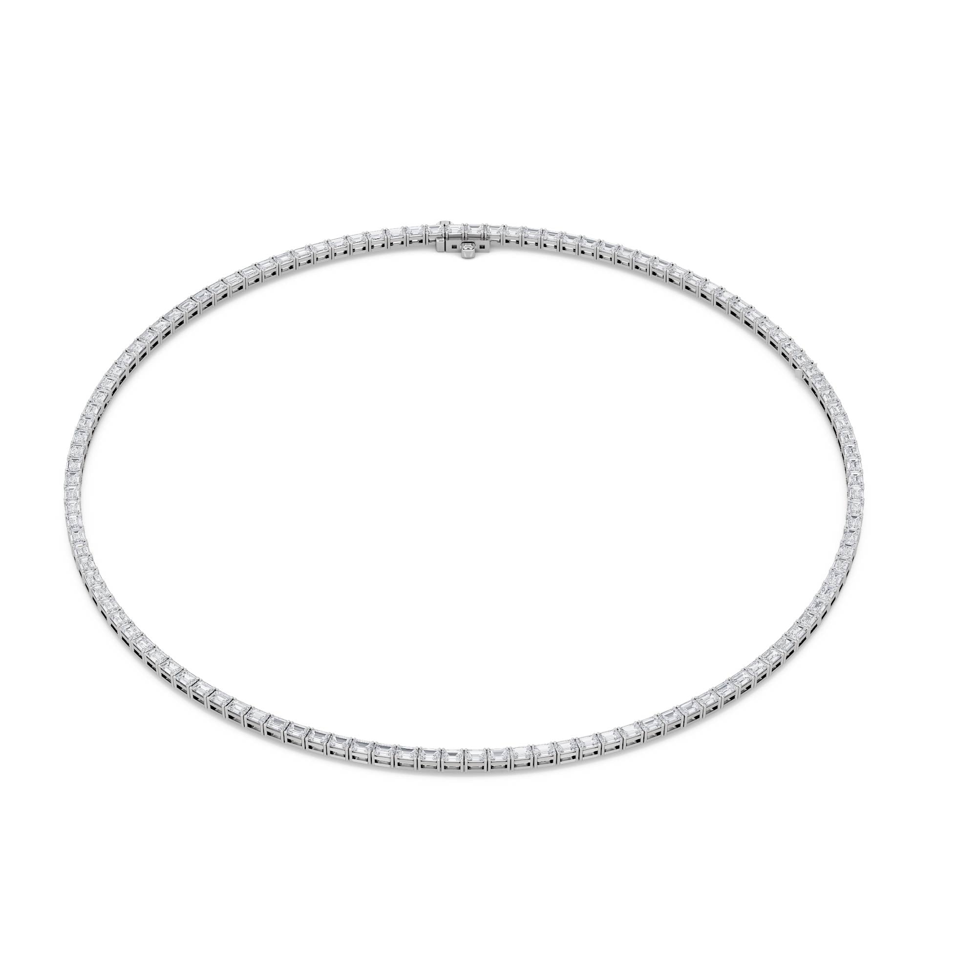 34Cttw Emerald Shaped Lab Grown Diamond Tennis Necklace in 14K Gold (F/VS)
