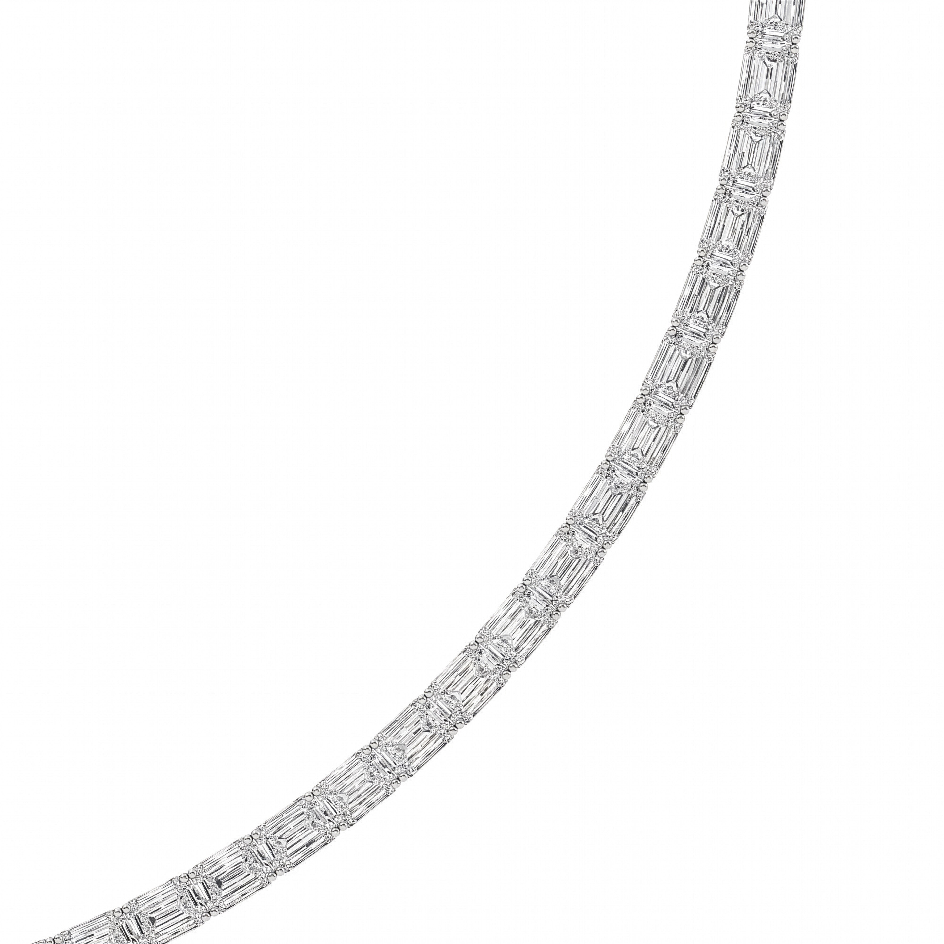34Cttw Emerald Shaped Lab Grown Diamond Tennis Necklace in 14K Gold (F/VS)