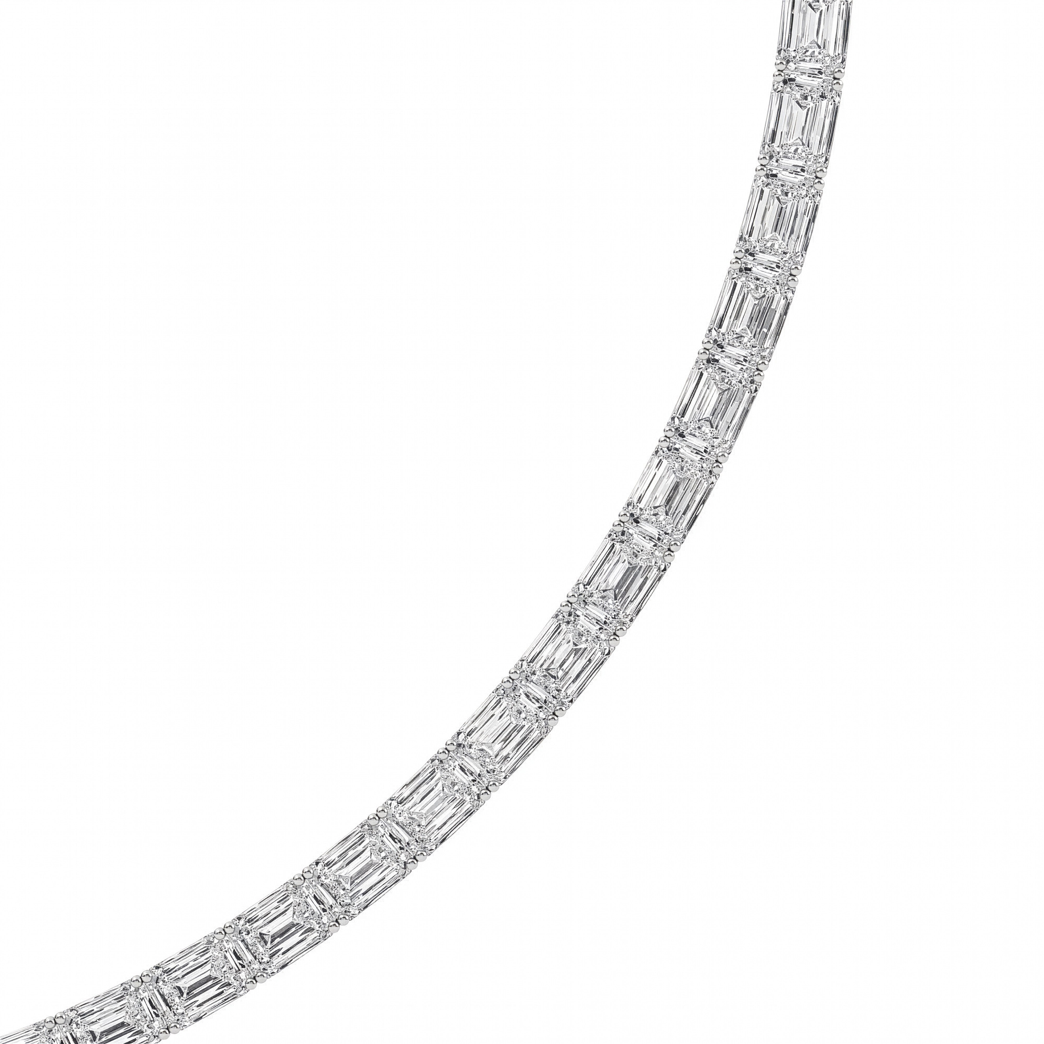 40Cttw Emerald Shaped Lab Grown Diamond Tennis Necklace in 14K Gold (F/VS)