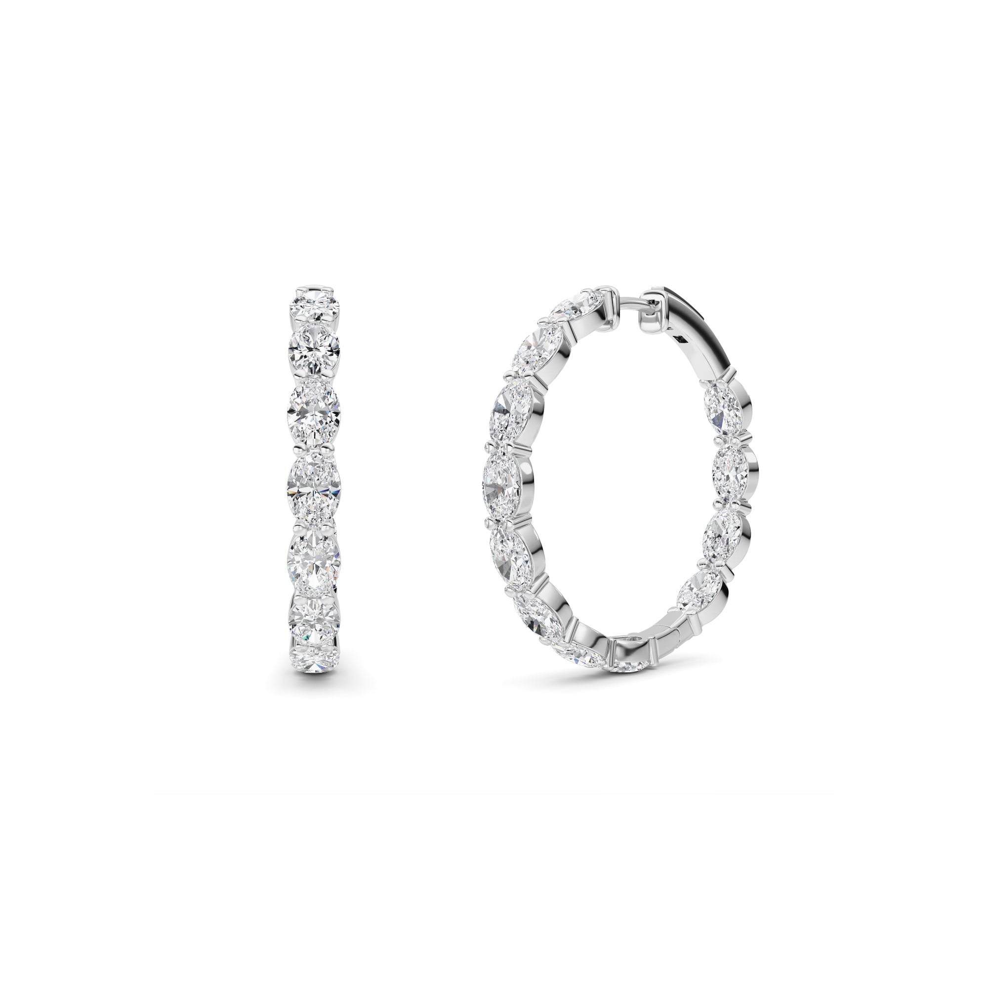 10Cttw Oval Shaped Lab Grown Diamond (F/VS) Inside Out Hoop Earrings in 14K White Gold