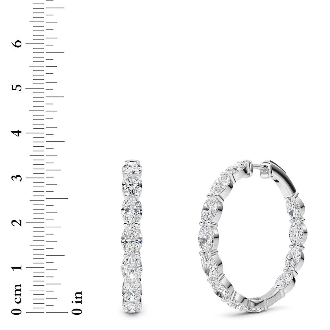 10Cttw Oval Shaped Lab Grown Diamond (F/VS) Inside Out Hoop Earrings in 14K White Gold