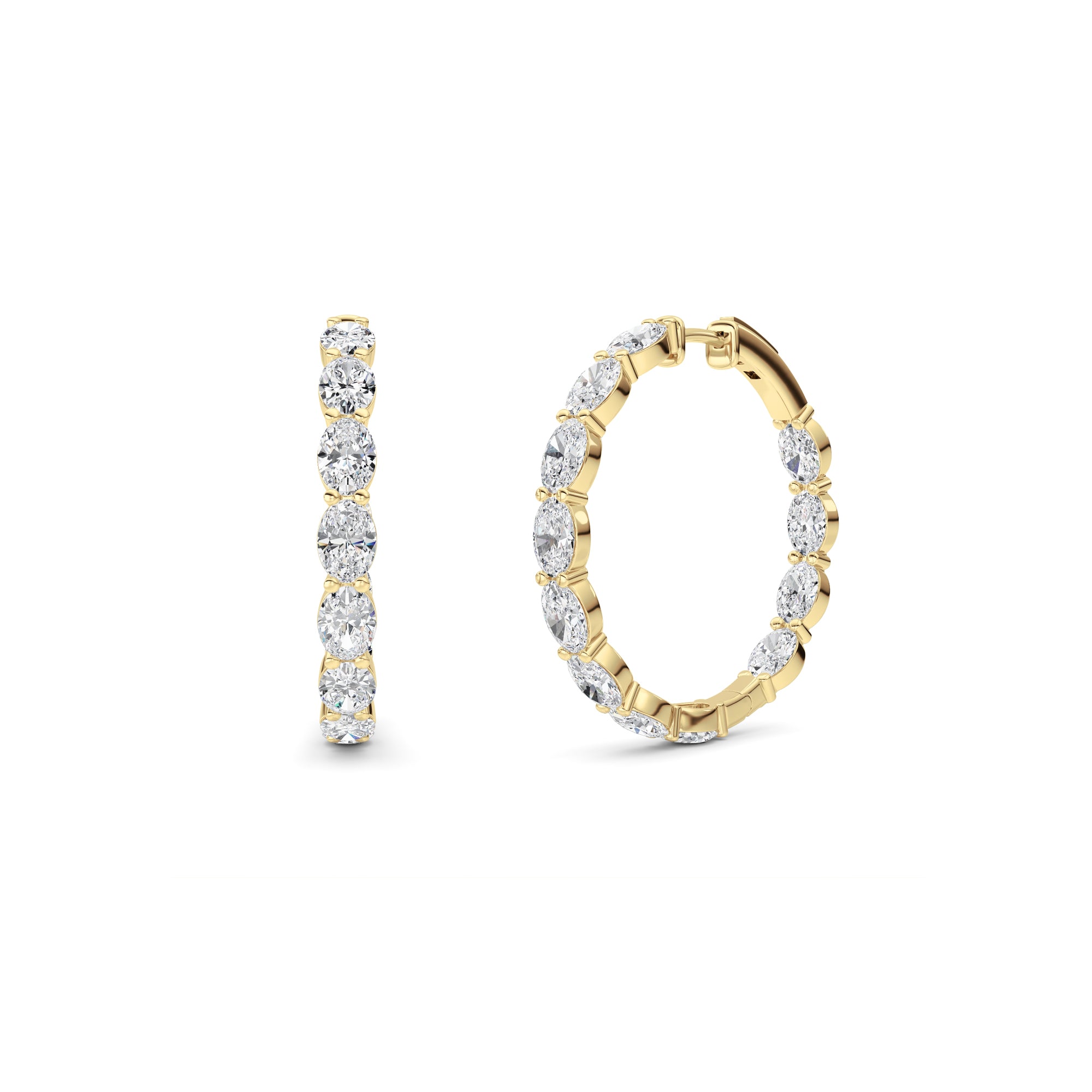 10Cttw Oval Shaped Lab Grown Diamond (F/VS) Inside Out Hoop Earrings in 14K Yellow Gold