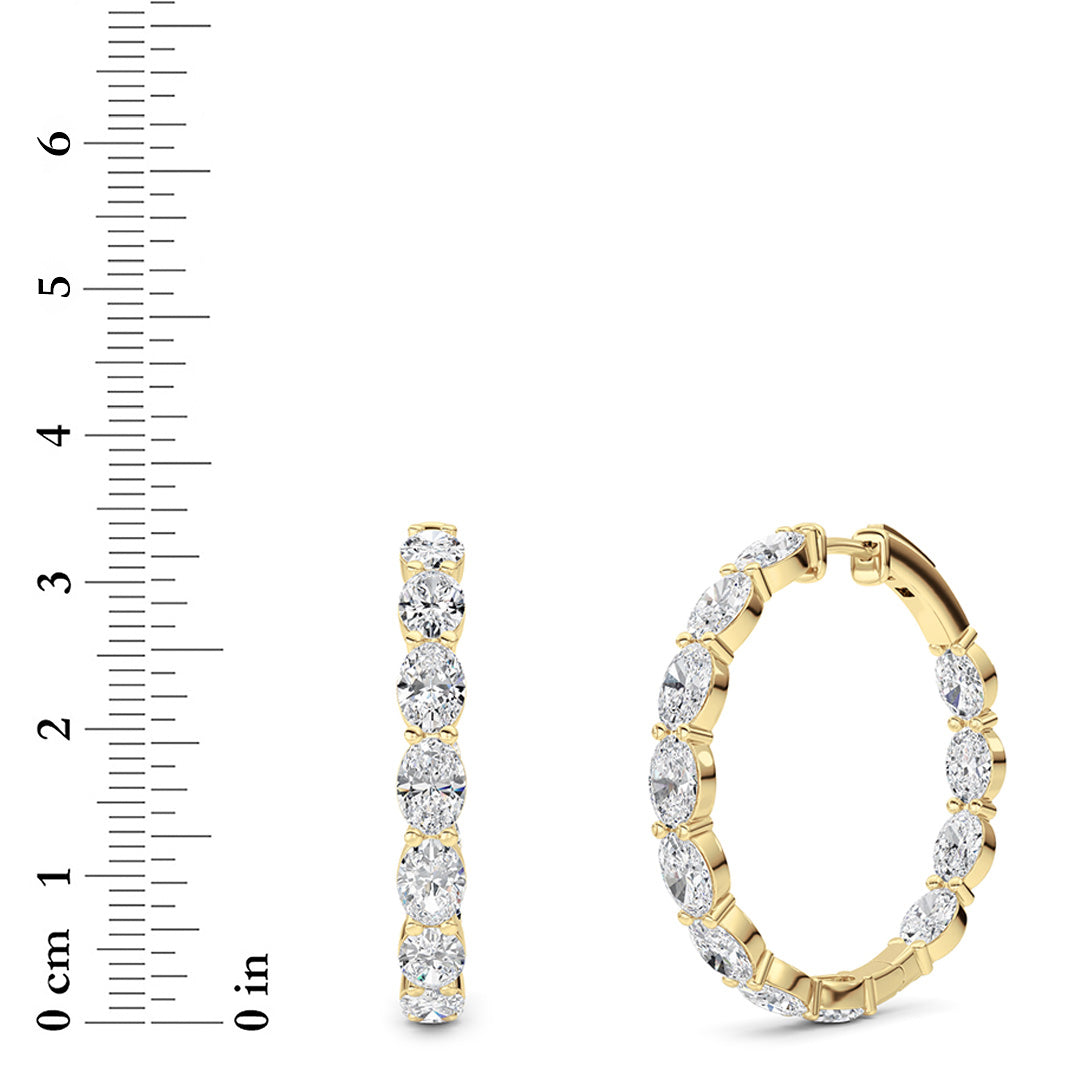 10Cttw Oval Shaped Lab Grown Diamond (F/VS) Inside Out Hoop Earrings in 14K Yellow Gold