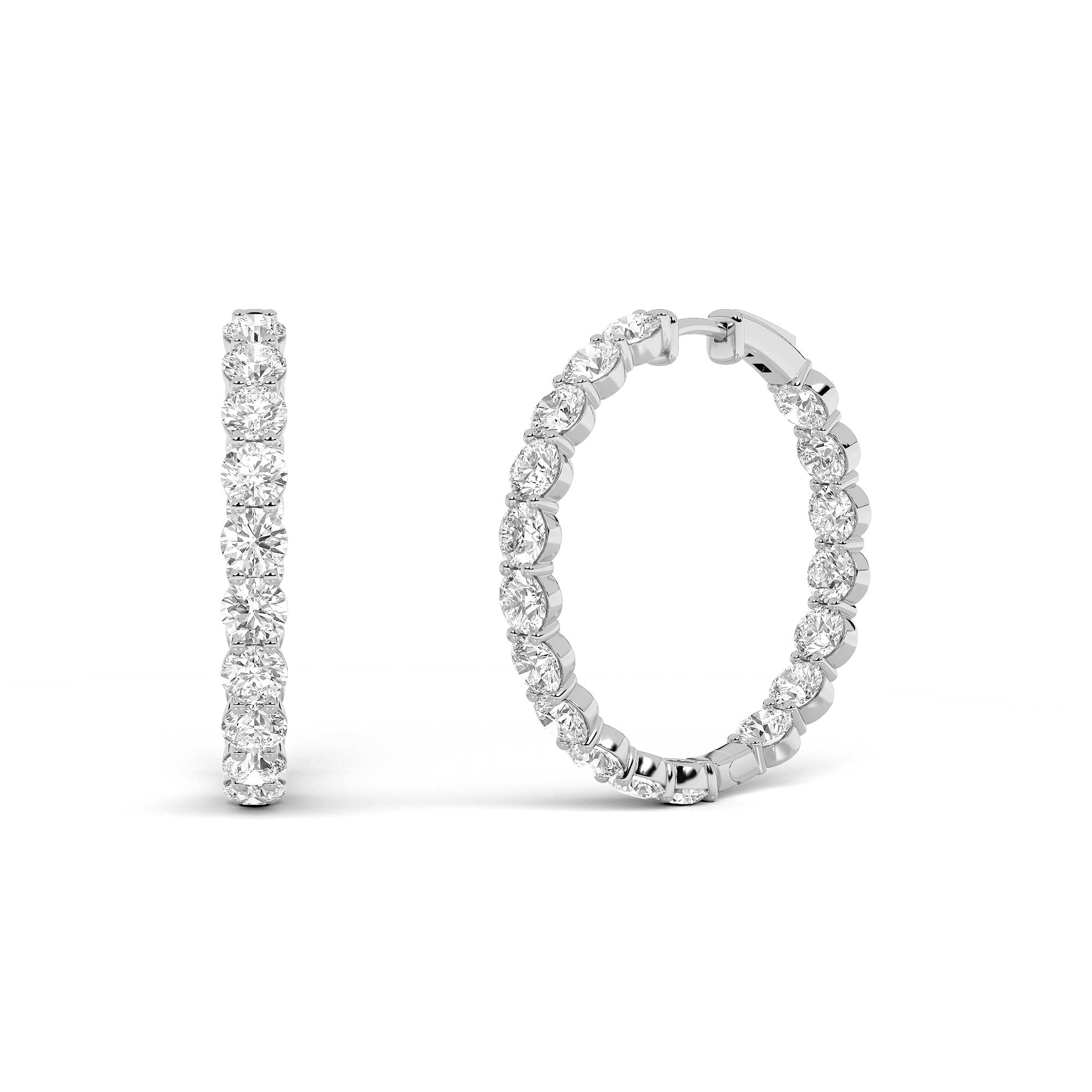 10Cttw Round Shaped Lab Grown Diamond Inside Out Hoop Earrings in 14K Gold (F/VS)