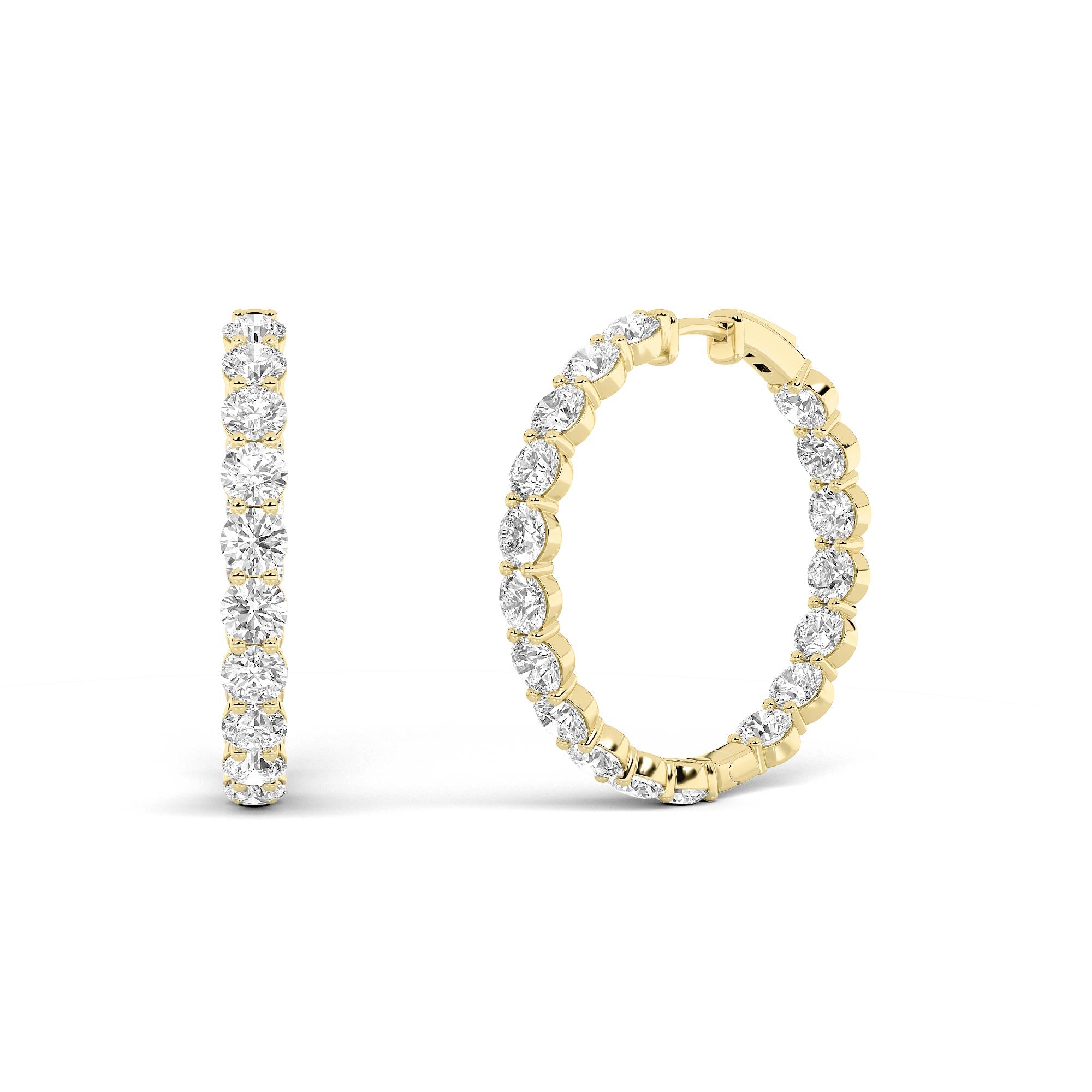 10Cttw Round Shaped Lab Grown Diamond Inside Out Hoop Earrings in 14K Gold (F/VS)