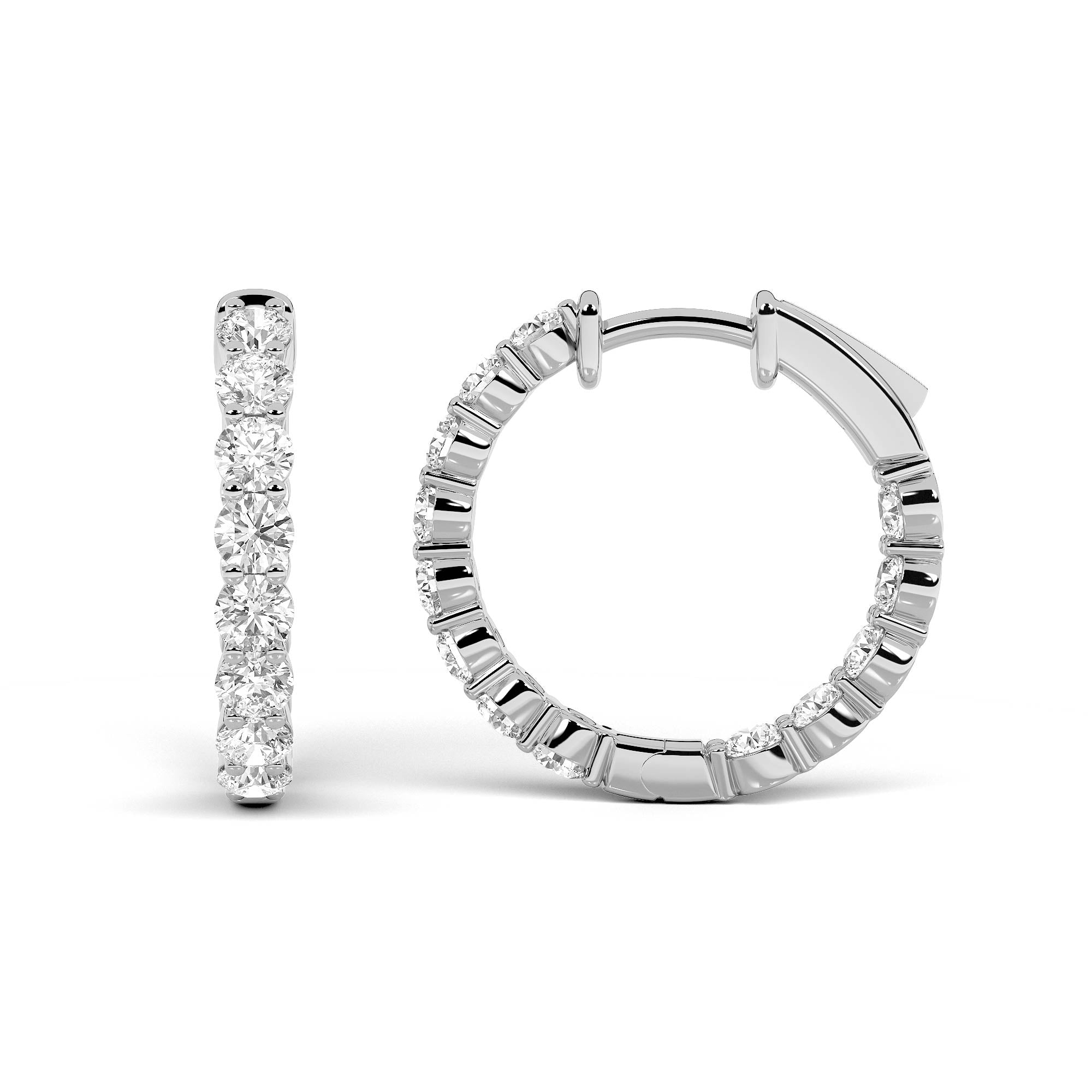 2Cttw Round Shaped Lab Grown Diamond Inside Out Hoop Earrings in 14K Gold (F/VS)