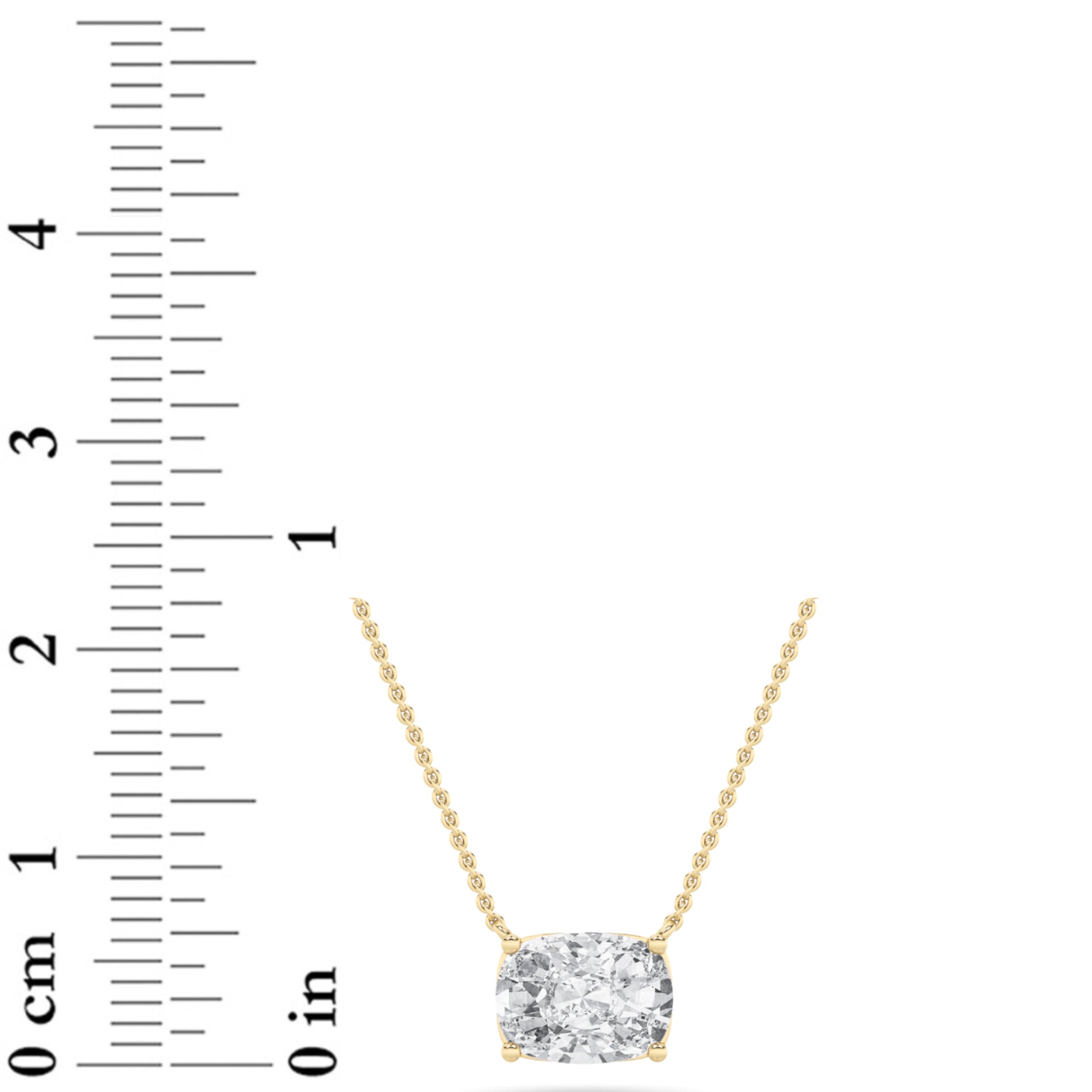 2Cttw Elongated Cushion Shaped Lab Grown Diamond (F/VS) East West Solitaire  Necklace in 14K Gold
