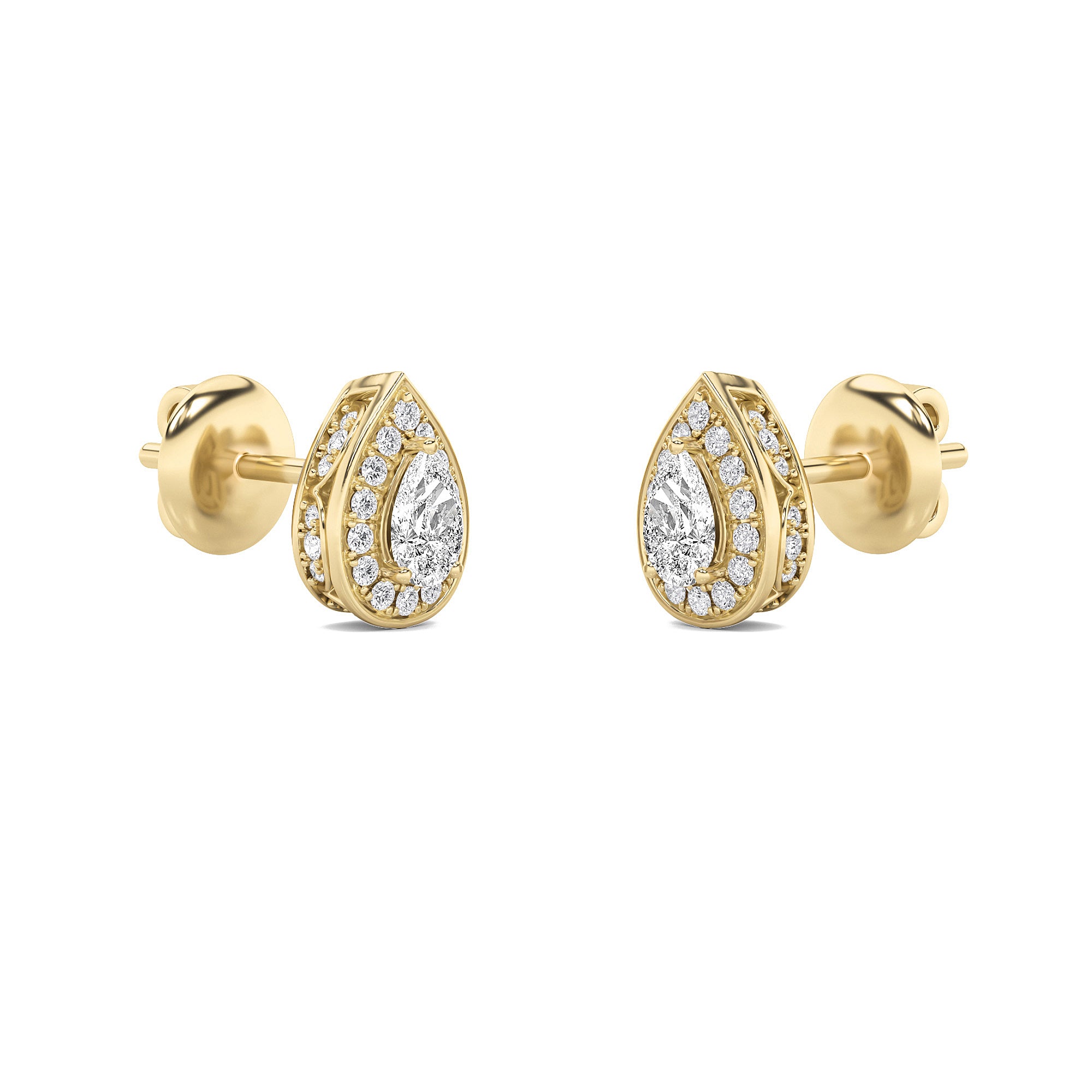 1Cttw Pear Shaped Lab Grown Diamond (F/VS) Halo Stud Earrings in 14K Gold