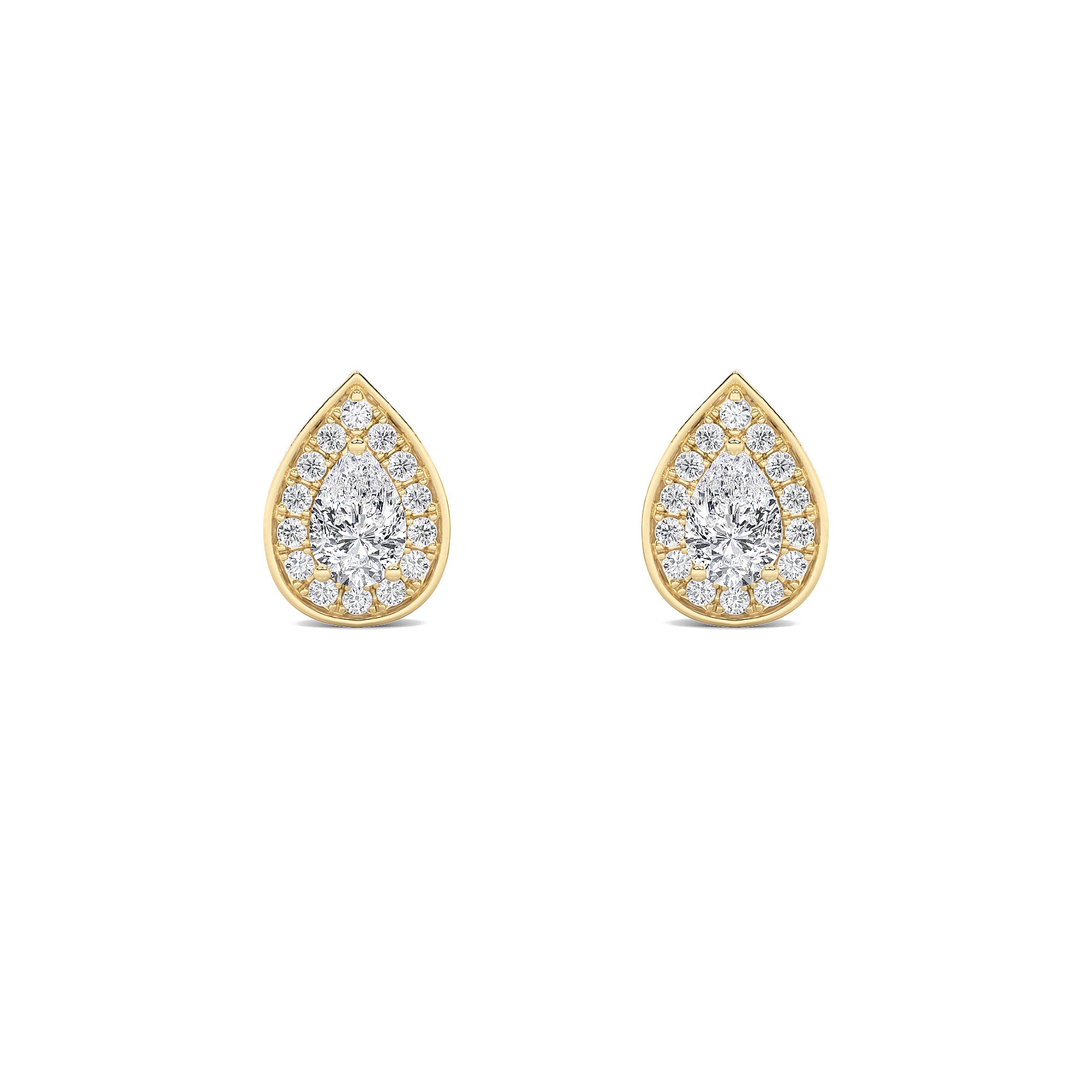 1Cttw Pear Shaped Lab Grown Diamond (F/VS) Halo Stud Earrings in 14K Gold