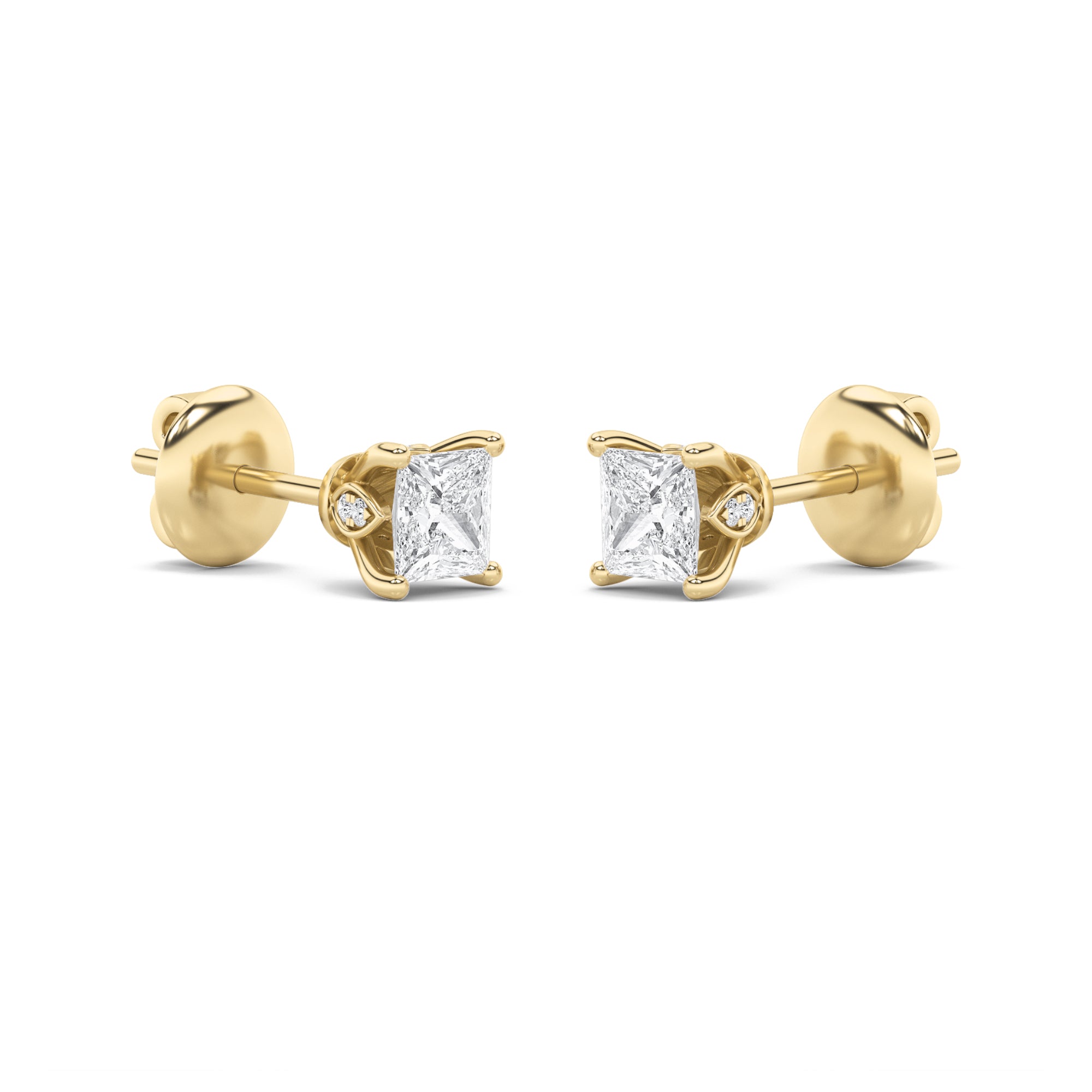 3Cttw Princess Shaped Lab Grown Diamond (F/VS) Tulip Head Stud Earrings in 14K Gold