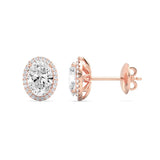 3Cttw Oval Shaped Lab Grown Diamond (F/VS) Halo Stud Earrings in 14K Gold
