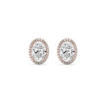 3Cttw Oval Shaped Lab Grown Diamond (F/VS) Halo Stud Earrings in 14K Gold