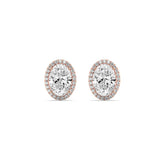 3Cttw Oval Shaped Lab Grown Diamond (F/VS) Halo Stud Earrings in 14K Gold