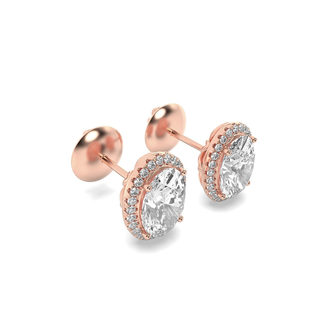 3Cttw Oval Shaped Lab Grown Diamond (F/VS) Halo Stud Earrings in 14K Gold