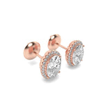 3Cttw Oval Shaped Lab Grown Diamond (F/VS) Halo Stud Earrings in 14K Gold