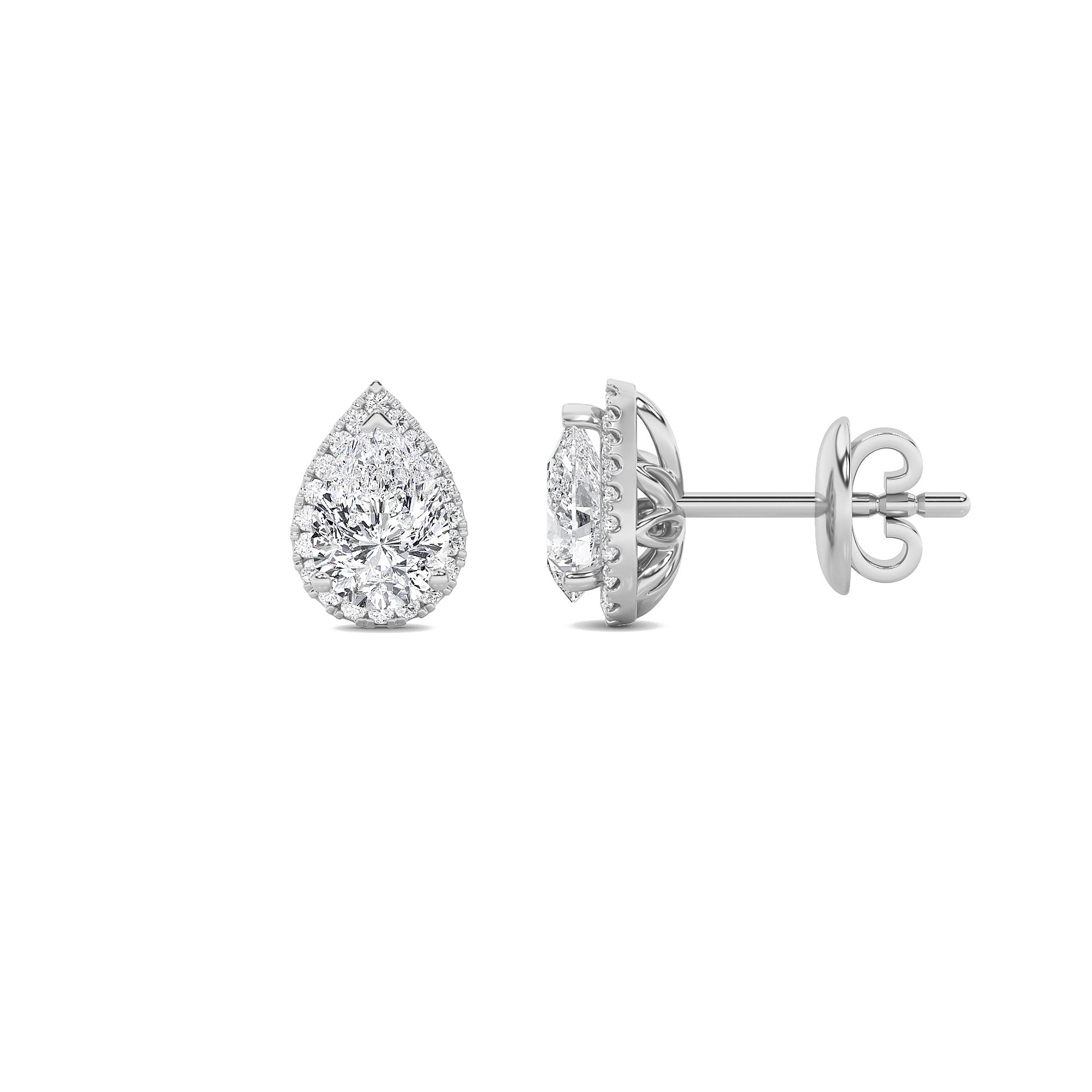 2Cttw Pear Shaped Lab Grown Diamond (F/VS) Halo Stud Earrings in 14K Gold